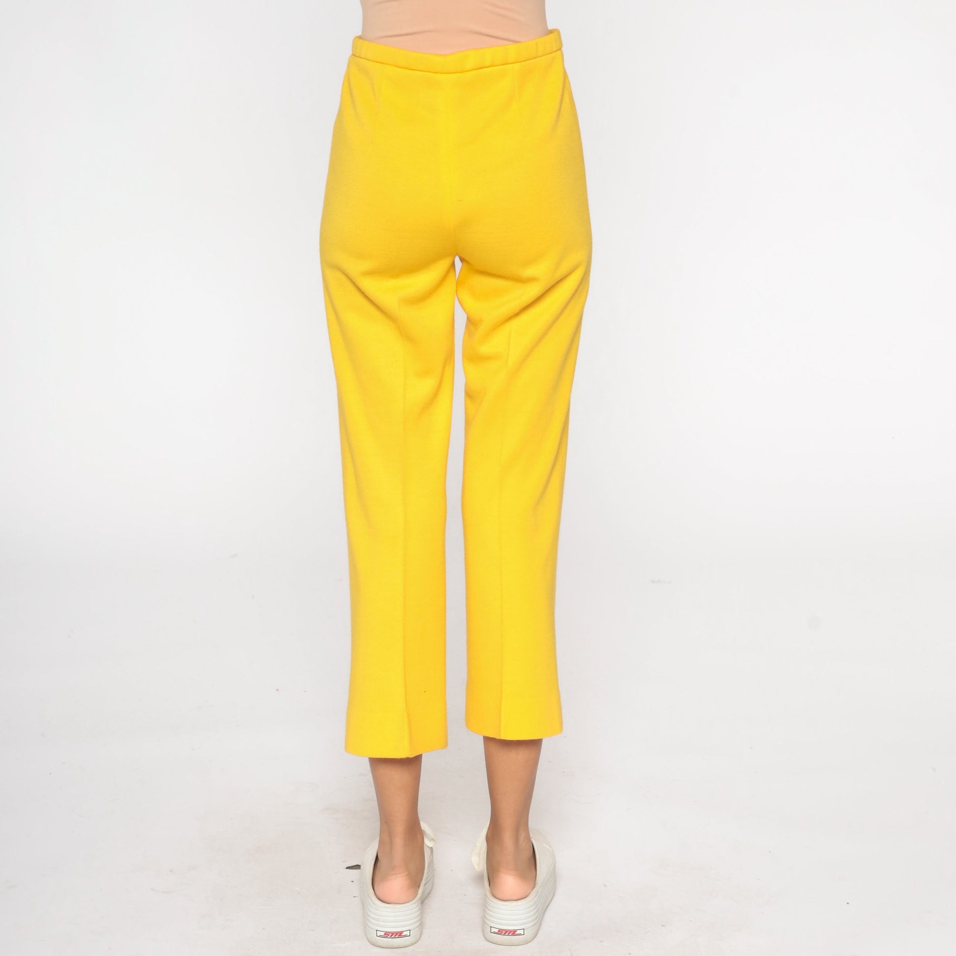 70s Bright Yellow High-Rise Straight Leg Trousers Ankle Length Small