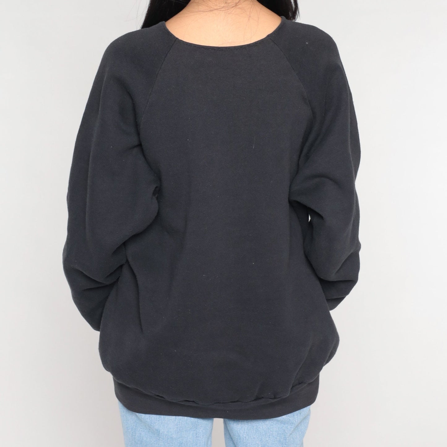 90s Glitter Floral Sweatshirt Black Asian Postcard Graphic Crewneck Extra Large XXL
