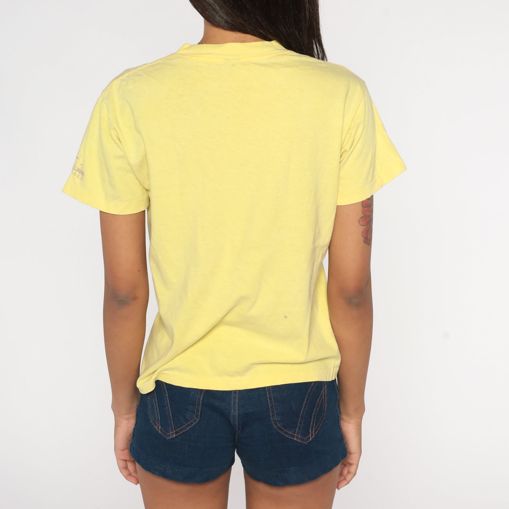 90s New Orleans Riverwalk Steamboat Graphic T-Shirt Yellow Distressed Small