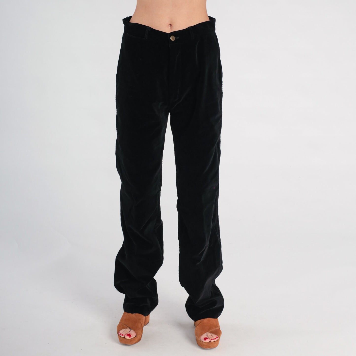90s G Pellini Black Velvet High-Waisted Straight-Leg Trousers Medium