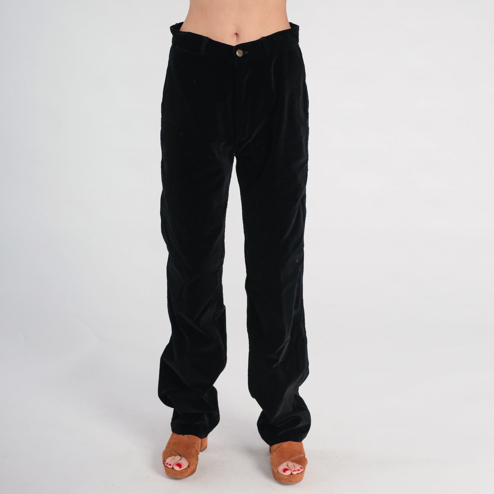 90s G Pellini Black Velvet High-Waisted Straight-Leg Trousers Medium