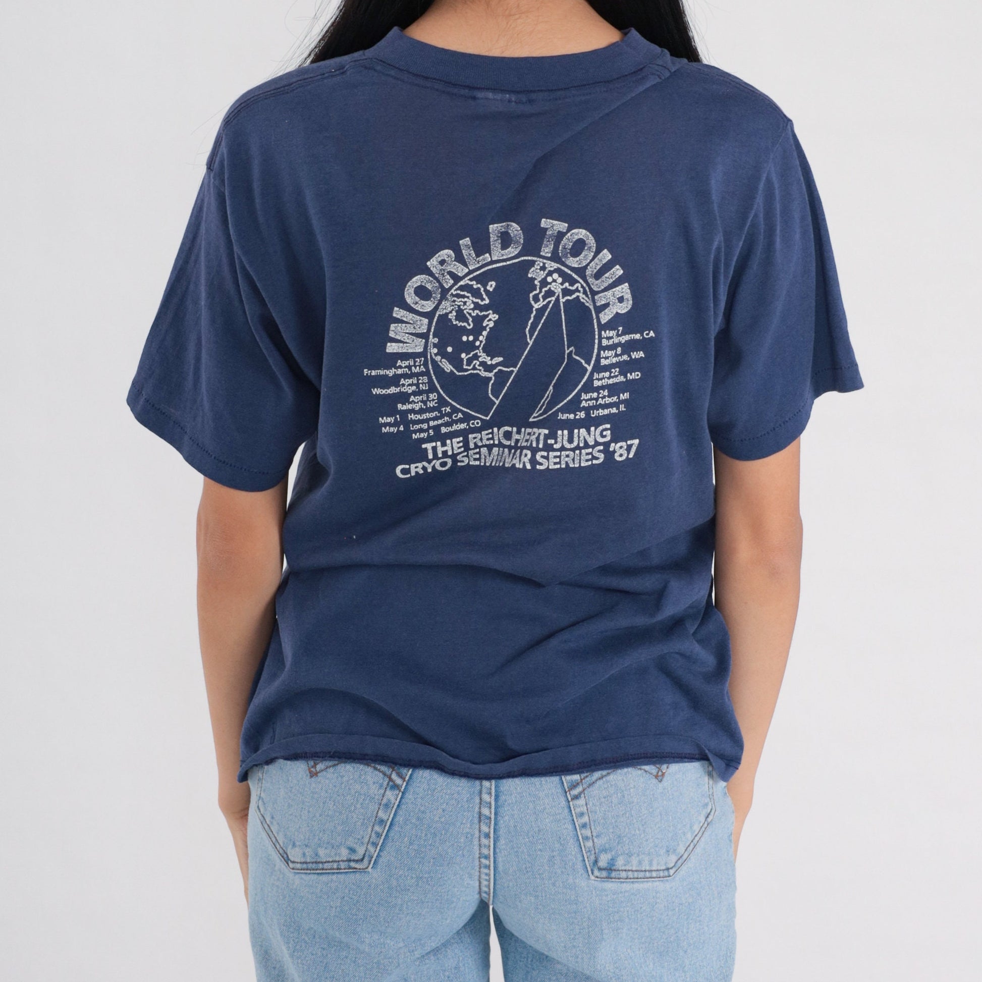 1987 Reichert Yung Cryo Seminar Graphic T-Shirt Navy Blue Medium