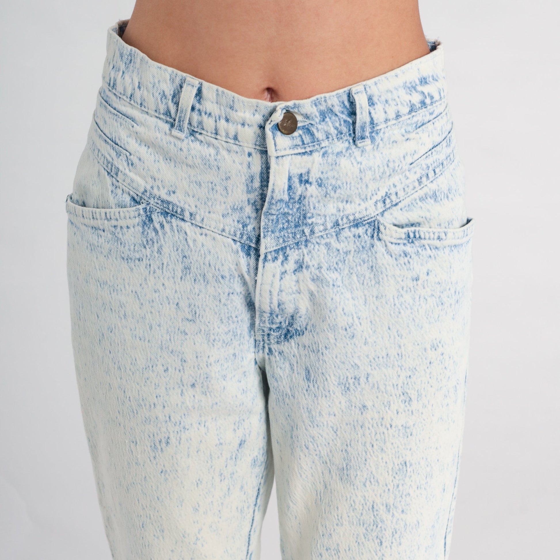 80s Acid Wash High Waist Mom Jeans Blue White Tapered Denim Small 28