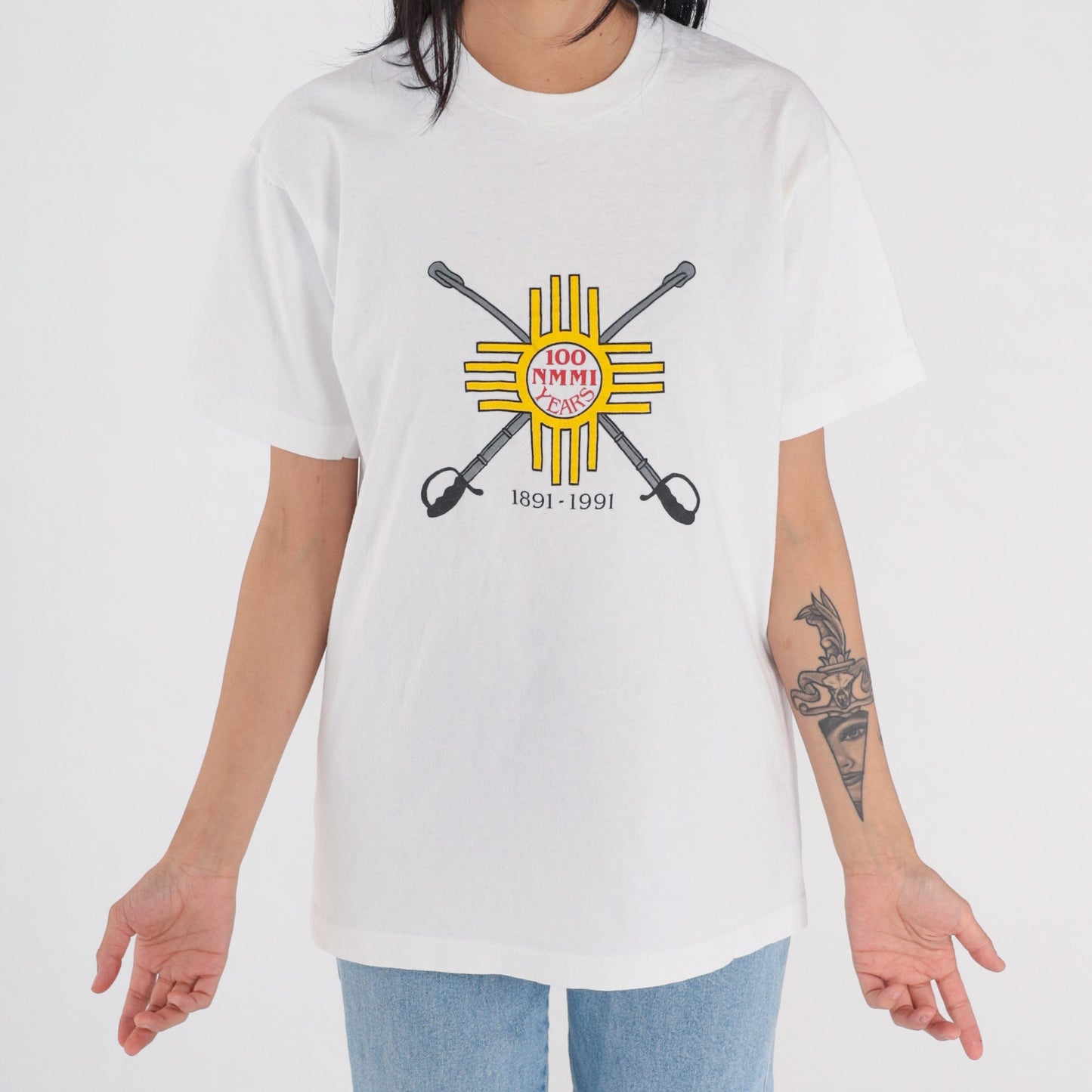 90s New Mexico Military Institute Graphic Tee White Single Stitch Medium M