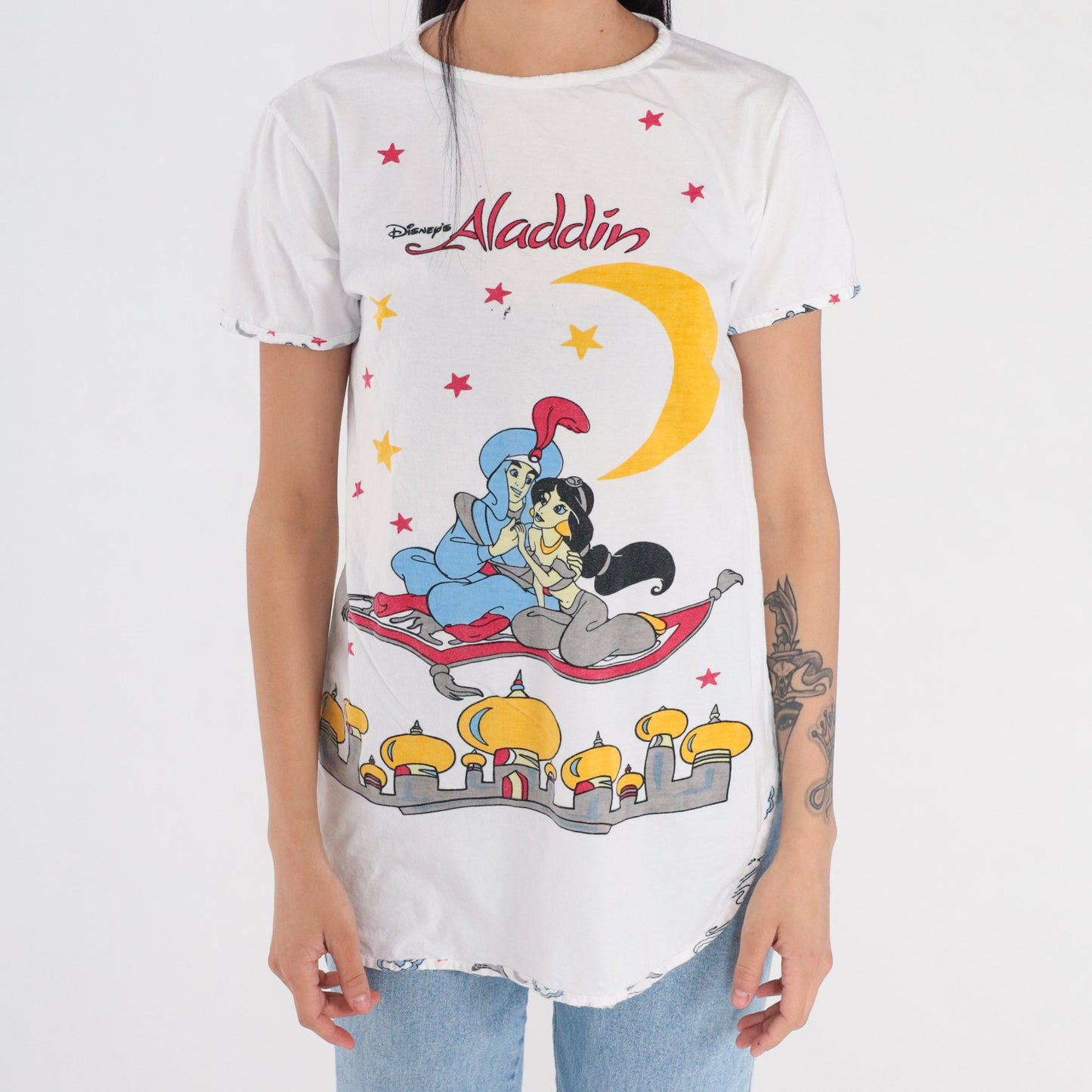 90s Disney Aladdin Princess Jasmine Graphic T-Shirt White Single Stitch Small