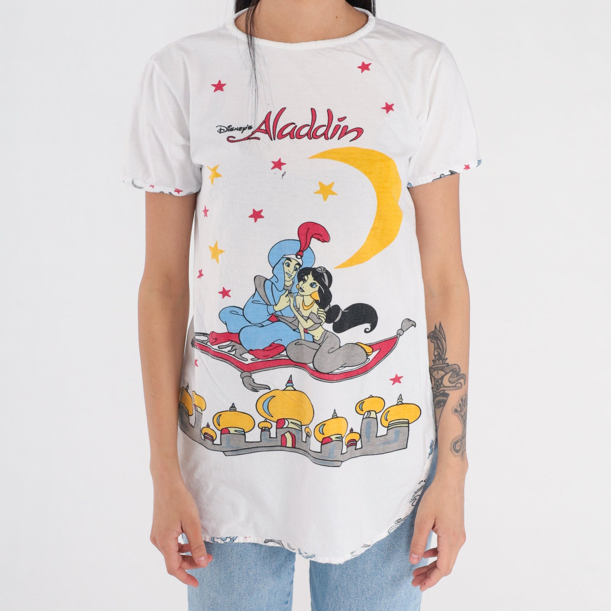90s Disney Aladdin Princess Jasmine Graphic T-Shirt White Single Stitch Small