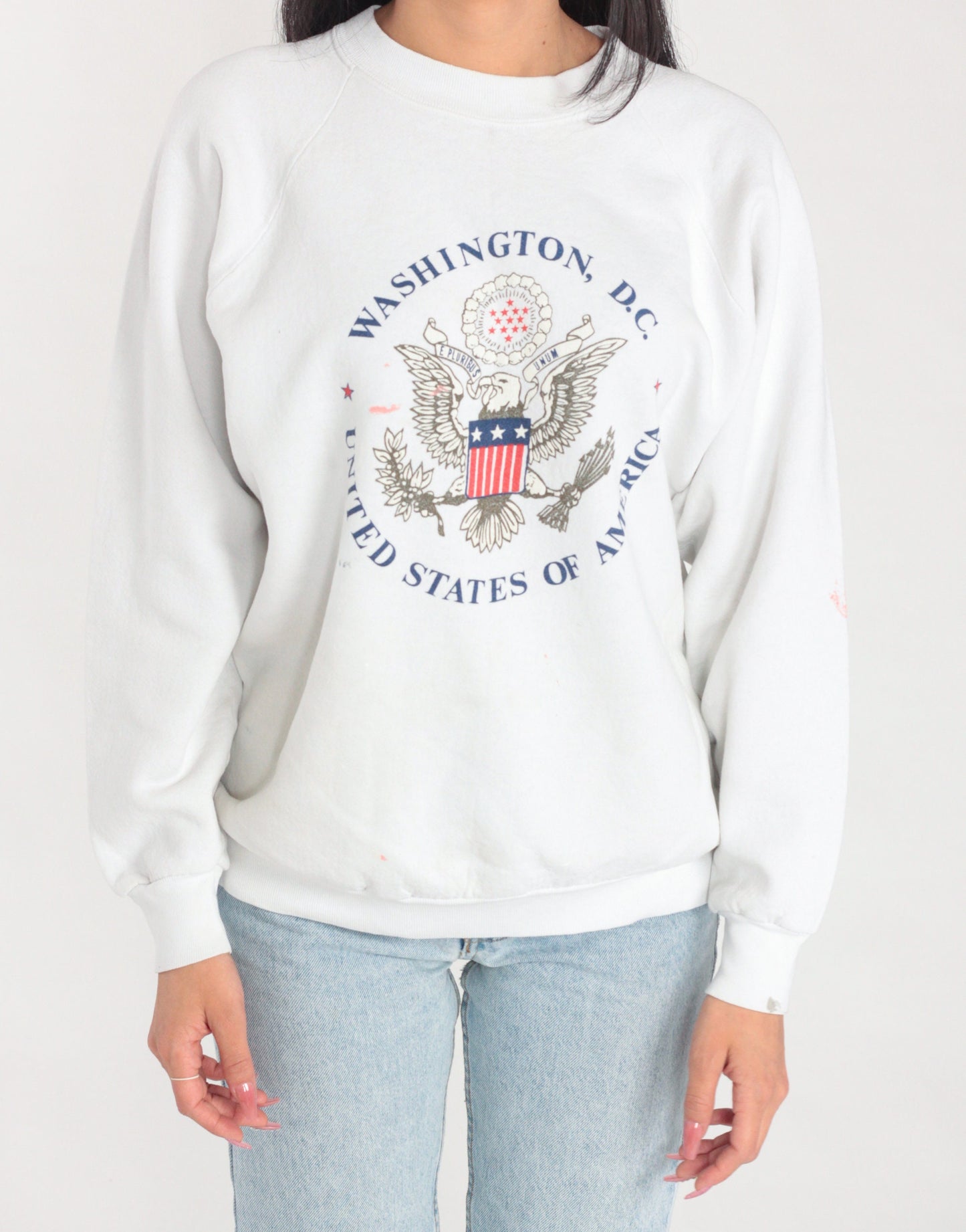 90s Washington DC Eagle Crest Raglan Sweatshirt White Graphic Medium