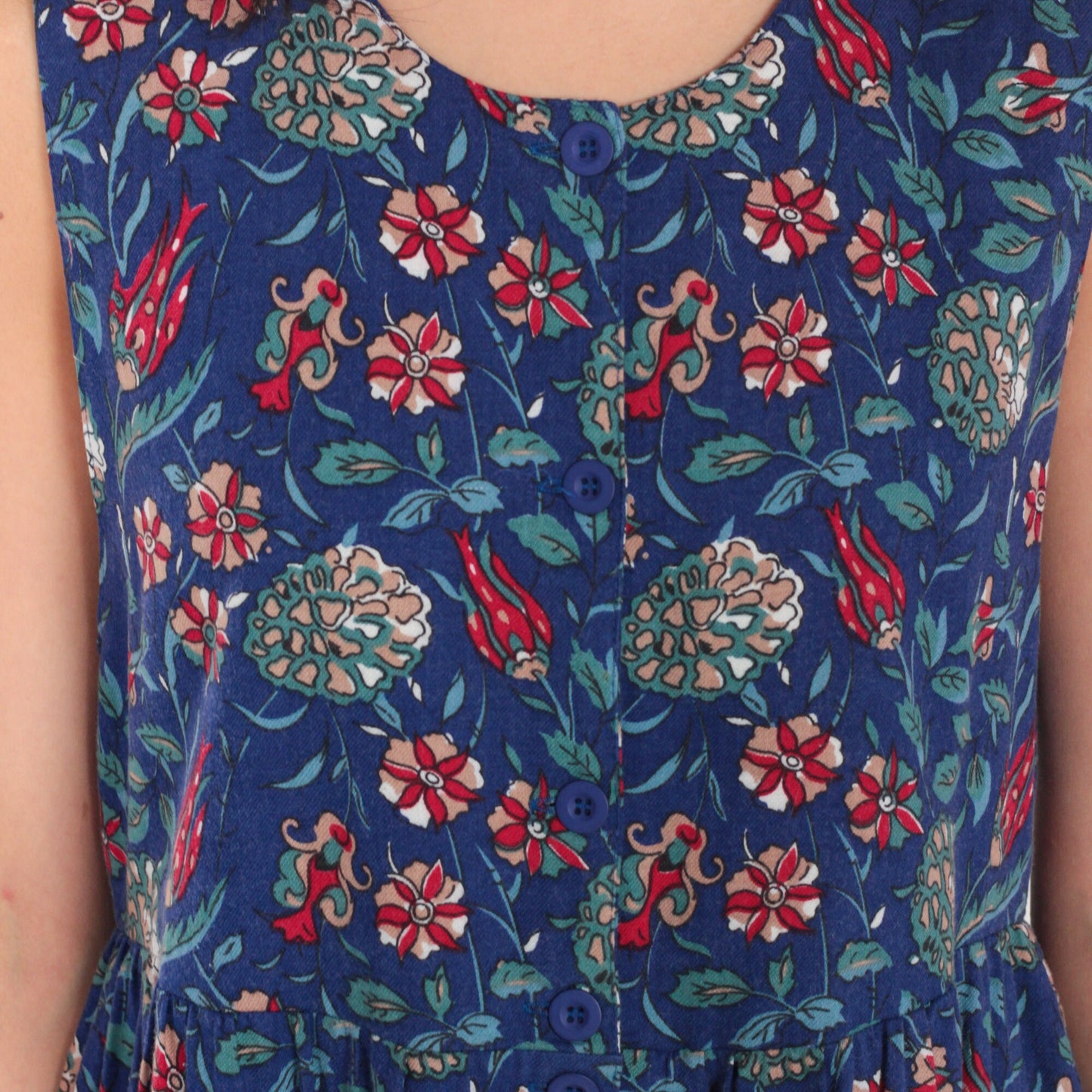 90s Laura Ashley Blue Floral Midi Dress Cotton Wool Blend Sleeveless Small S