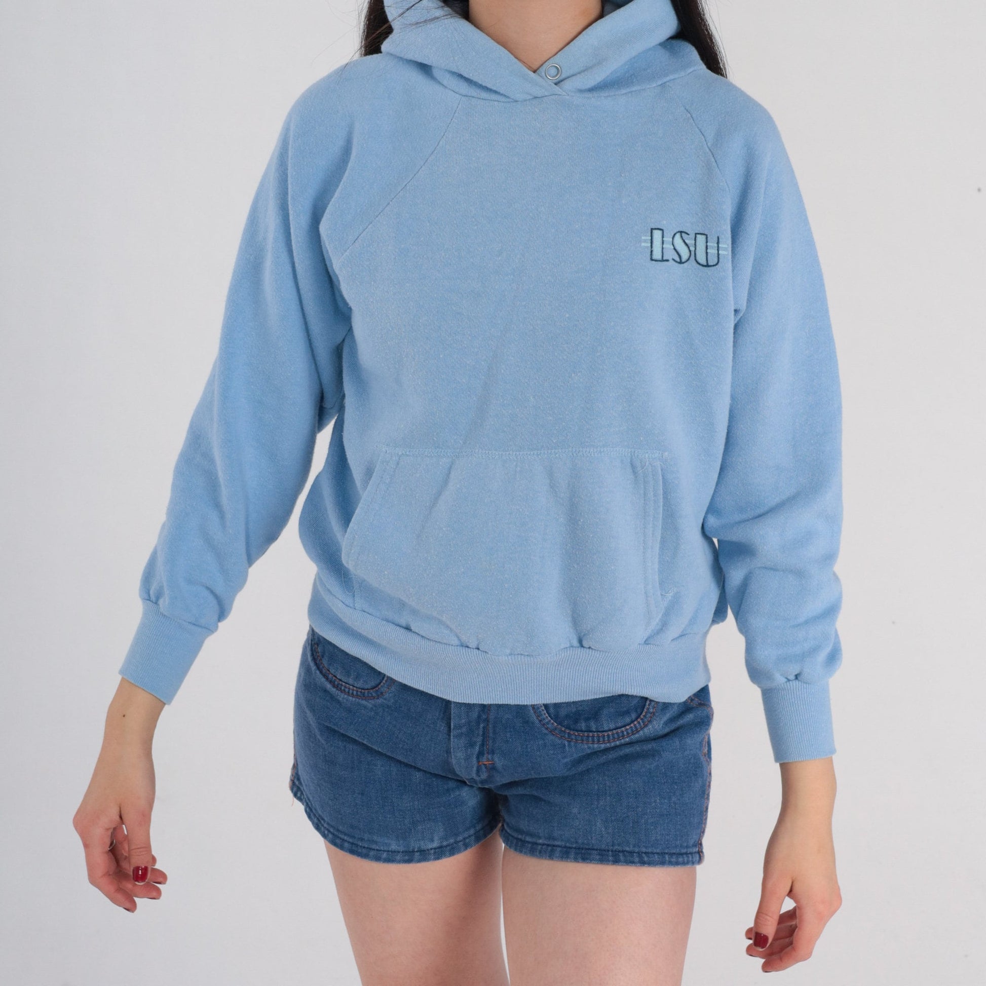 80s LSU Louisiana State University Hoodie Baby Blue Raglan Small