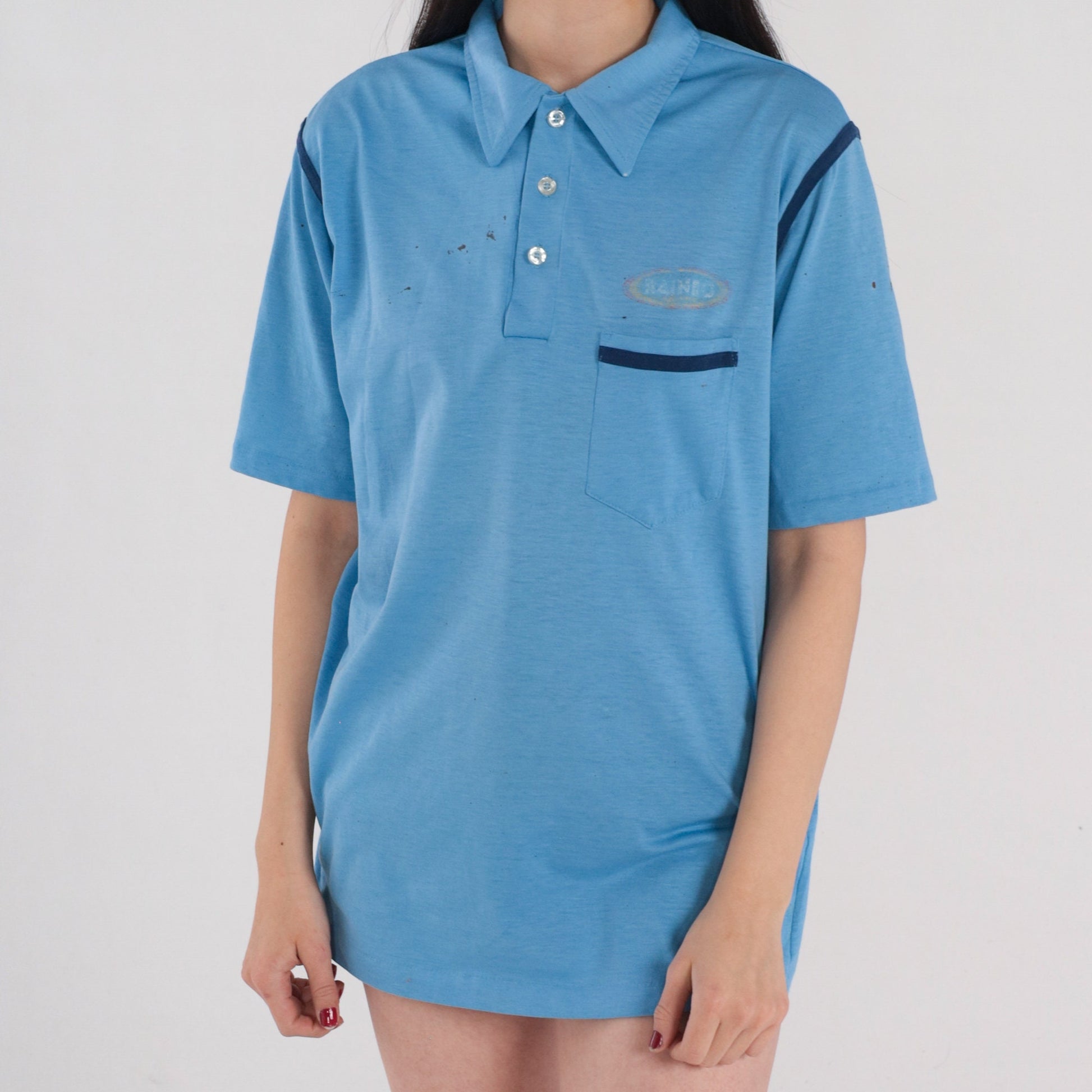 70s Rainbo Bread Blue Polo Shirt Medium M Vintage Collared