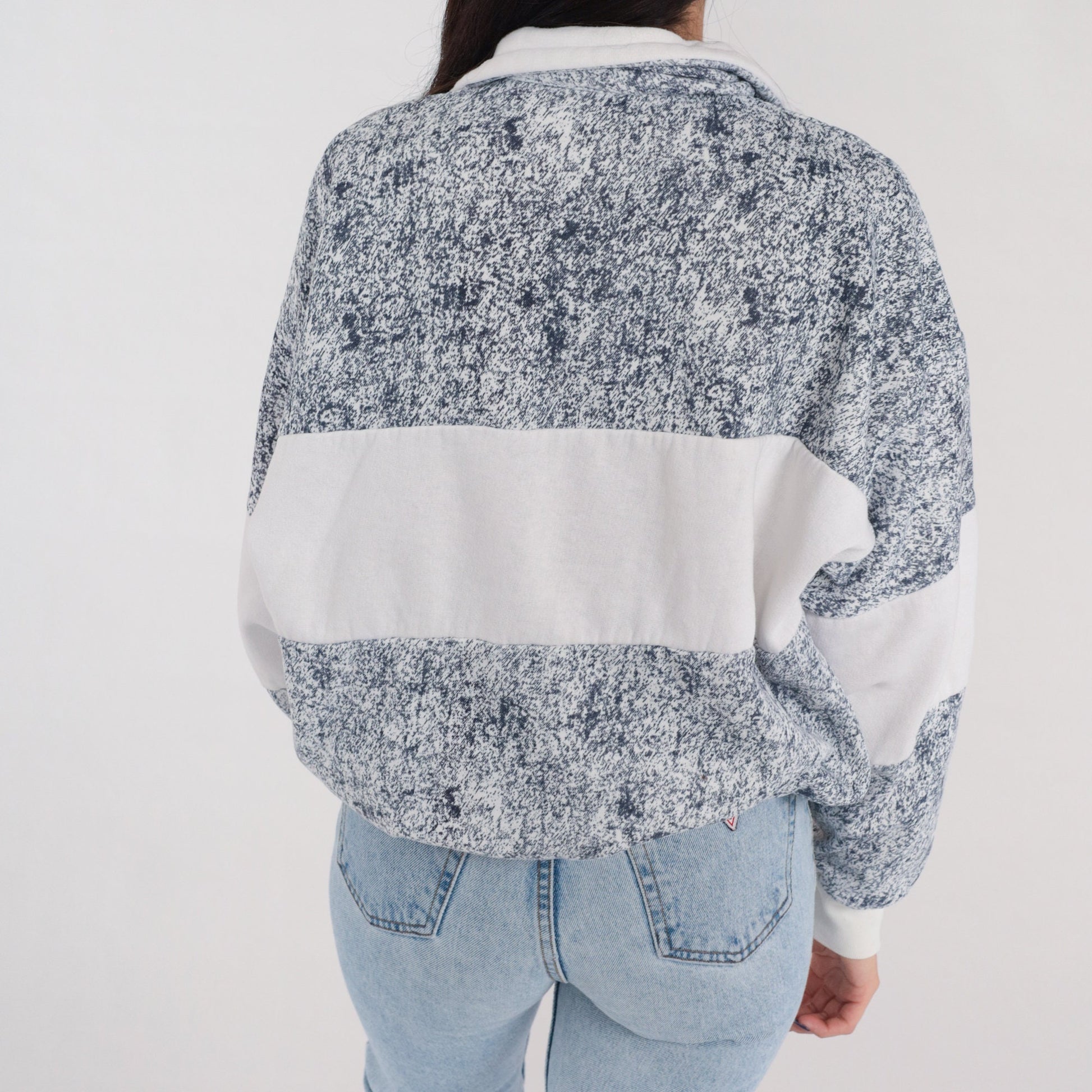 80s Monterey California Quarter Zip Sweatshirt Navy Marble Graphic Large L