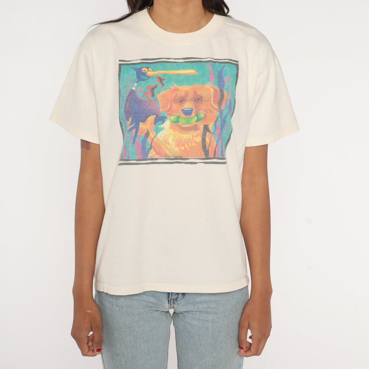 90s Mike McCarthy Dog Art Graphic T-Shirt Cotton Medium Large
