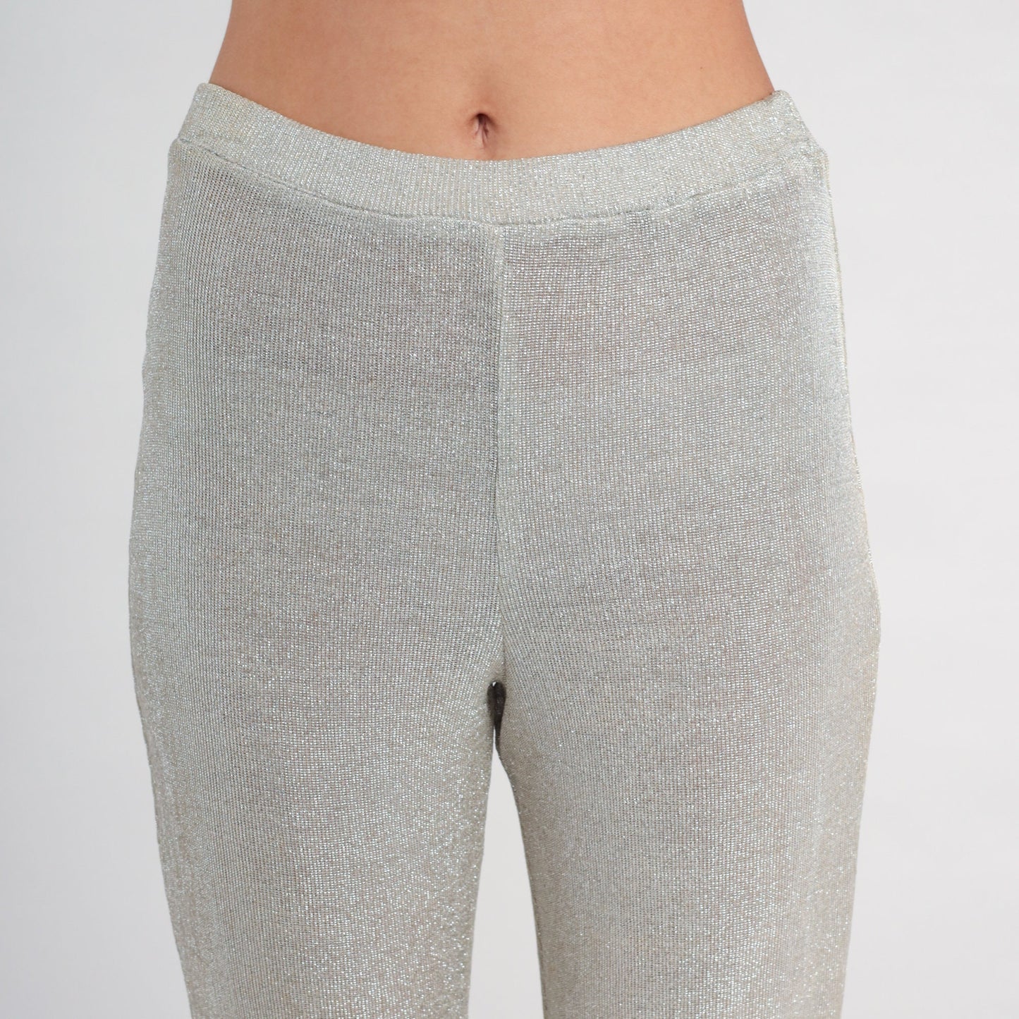 90s Metallic Silver Lurex Skinny Pants High Waist Elastic Medium