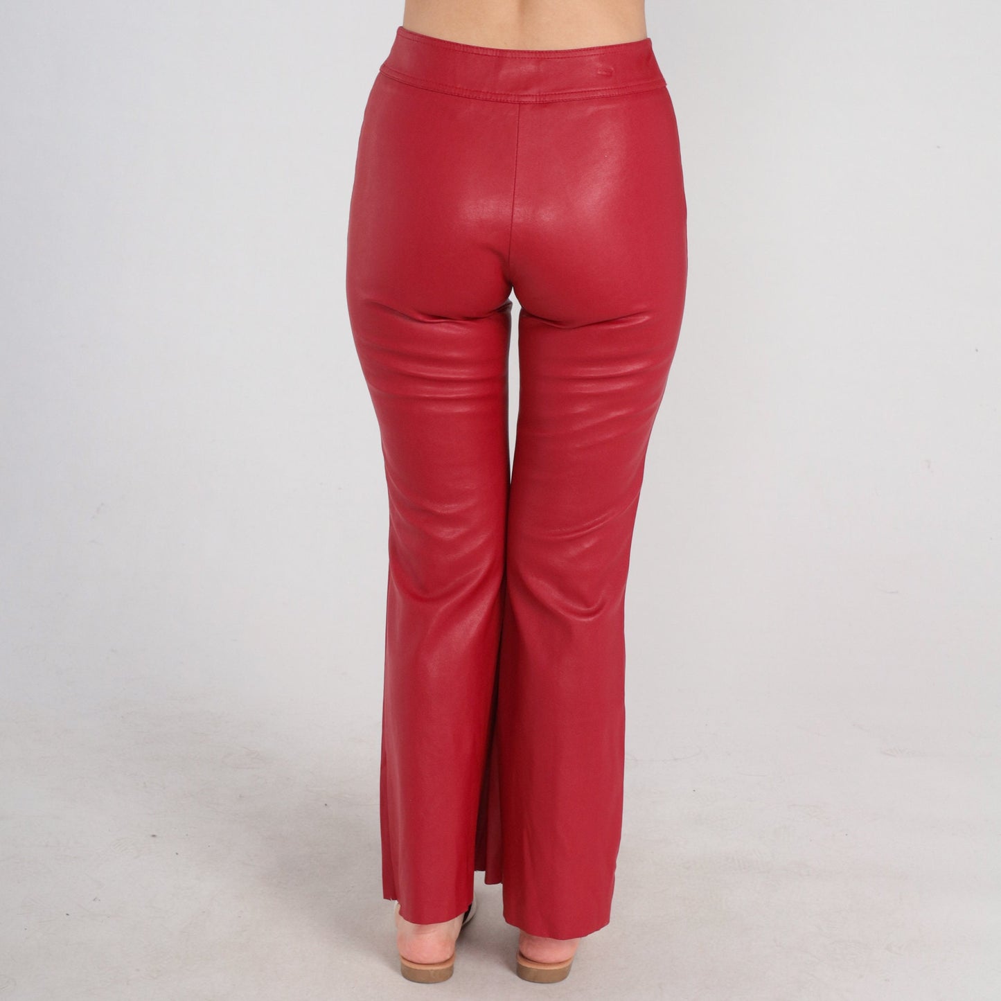 90s Red Vinyl Bell Bottom Pants Flared Trousers Mid Rise Small S