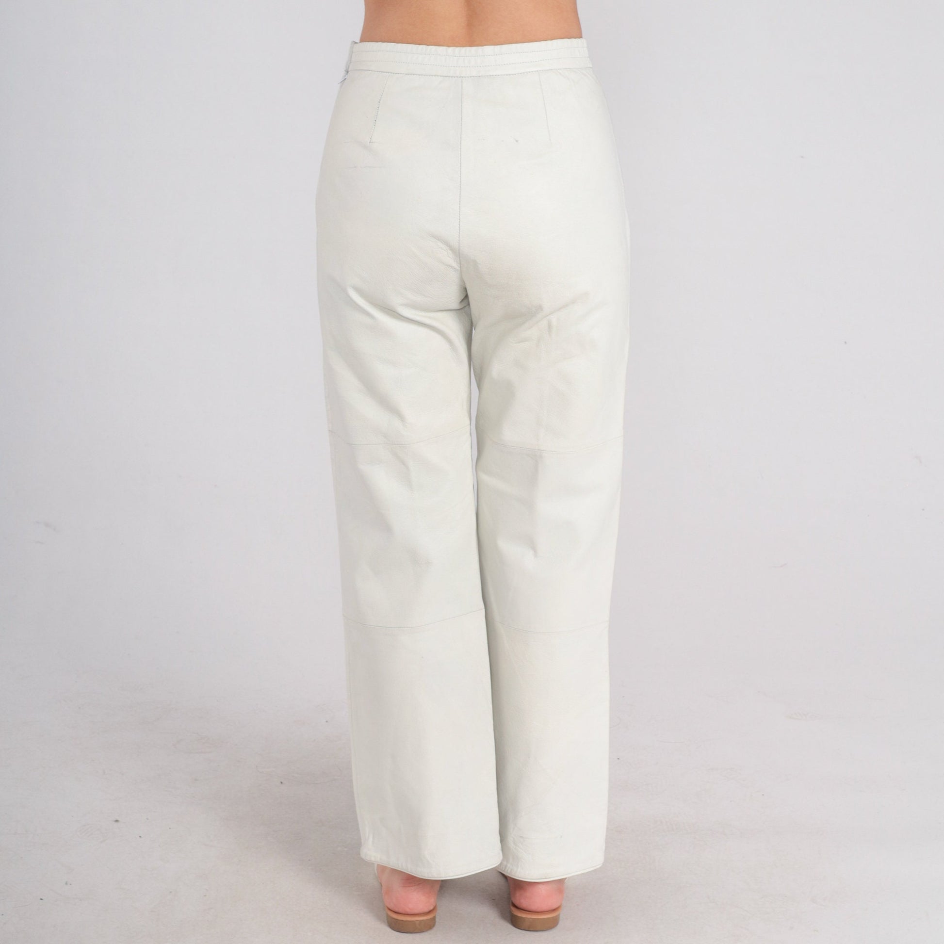 00s Newport News White Leather High-Rise Straight Pants Small