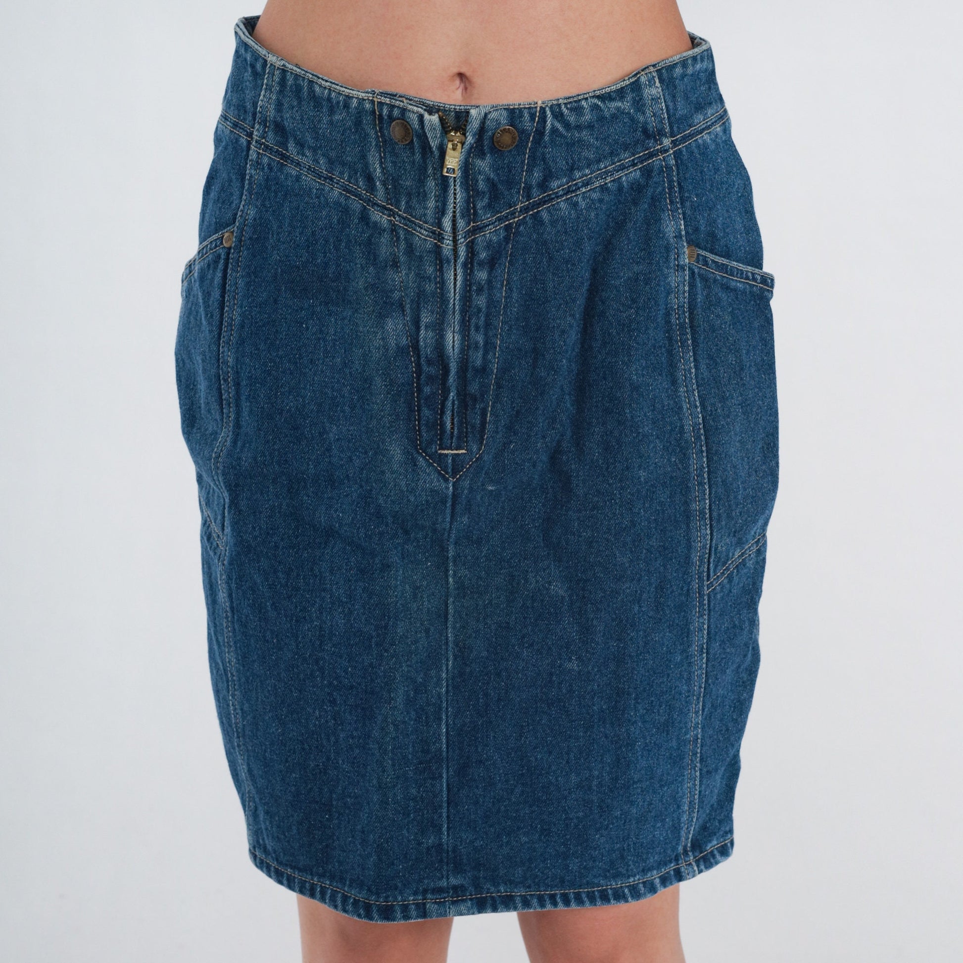 90s Gitano Dark Wash Denim Mini Skirt High Waist Pencil Cut Medium