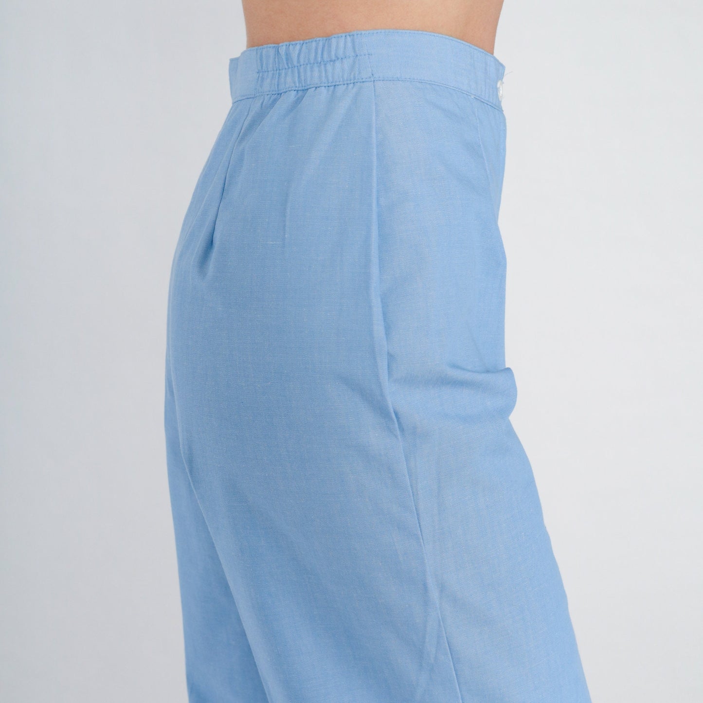 70s Blue High-Waisted Straight Leg Trousers Pleated Crease Small