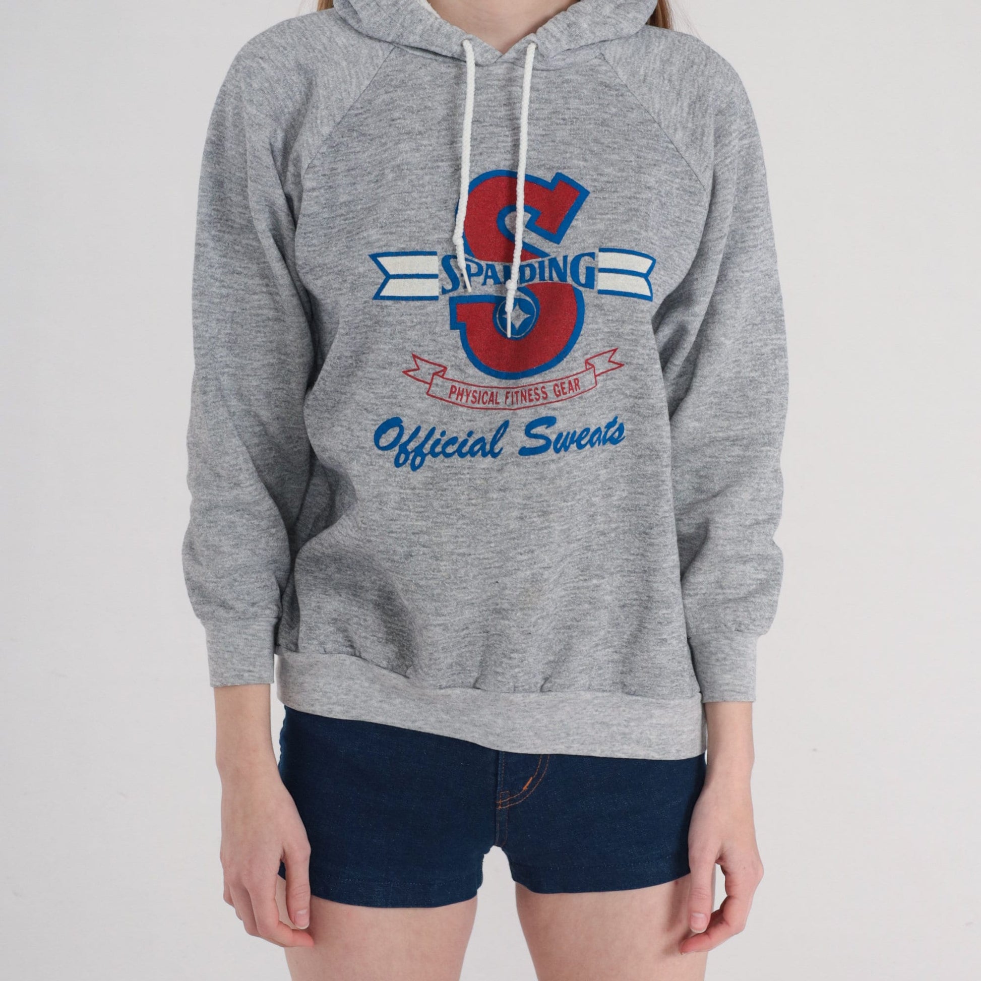90s Spalding Hoodie Heather Grey Raglan Athletic Logo Pullover Medium