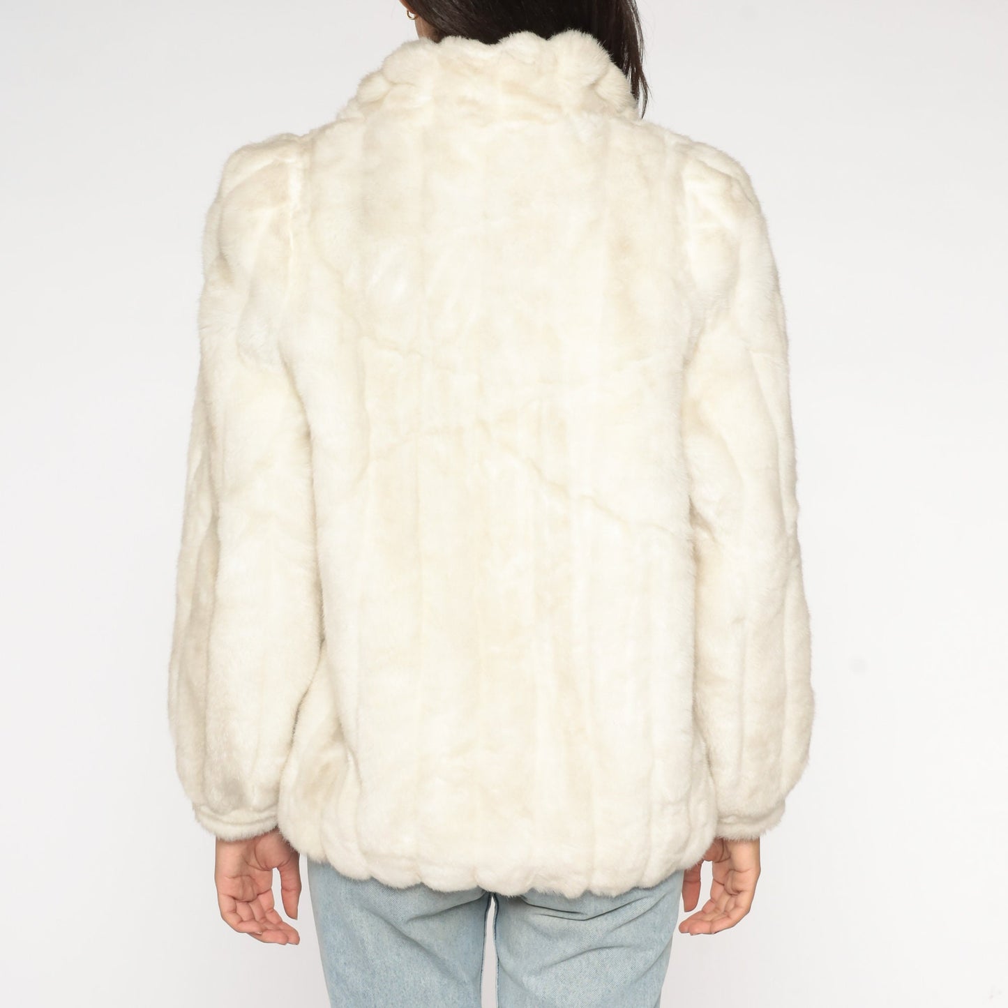 80s Jordache Faux Fur Coat Cream Zip-Up Jacket Medium
