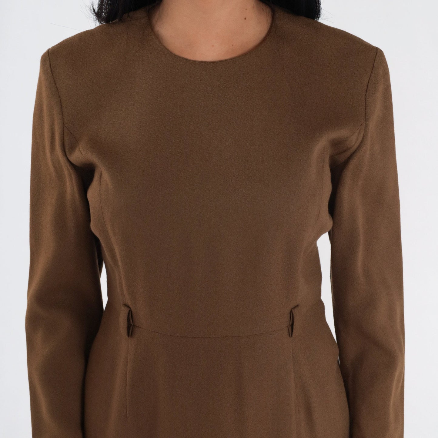 90s Petite Sophisticate Brown Wool Blend Mini Sheath Dress Long Sleeve Extra Small XS