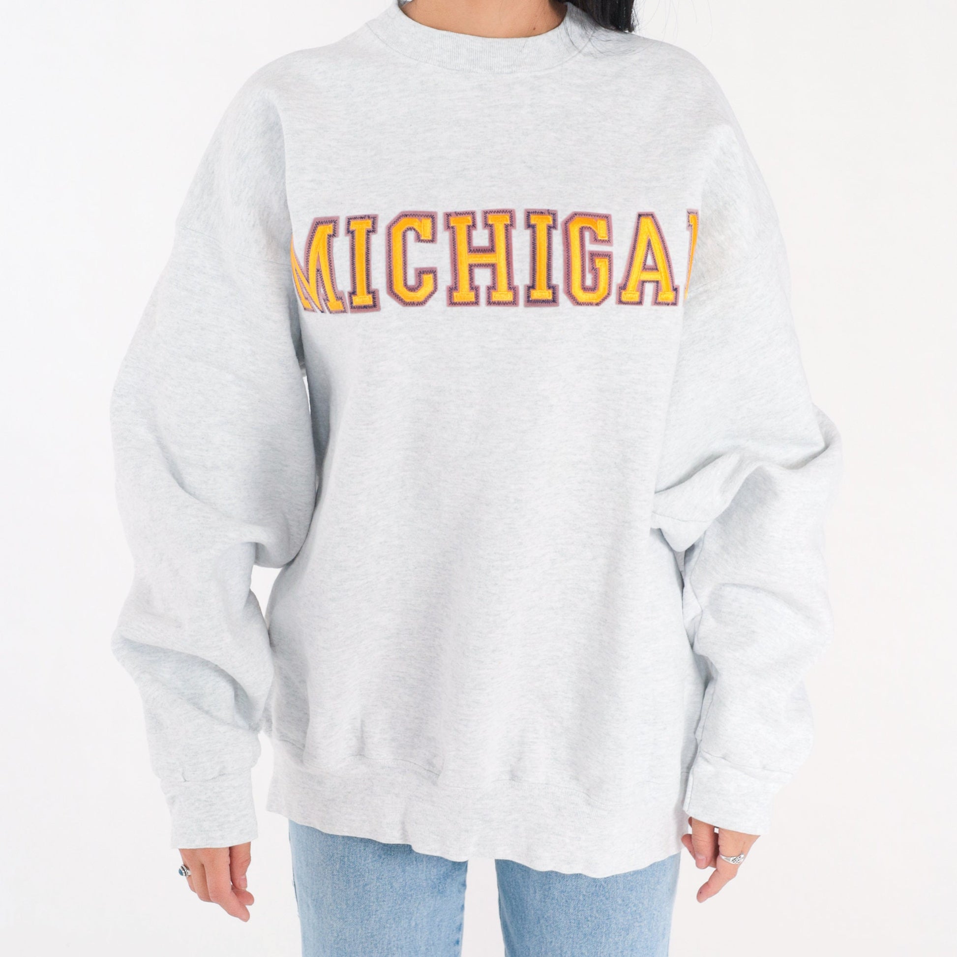 90s Michigan Wolverines University Sweatshirt Heather Grey Gold Graphic XXL
