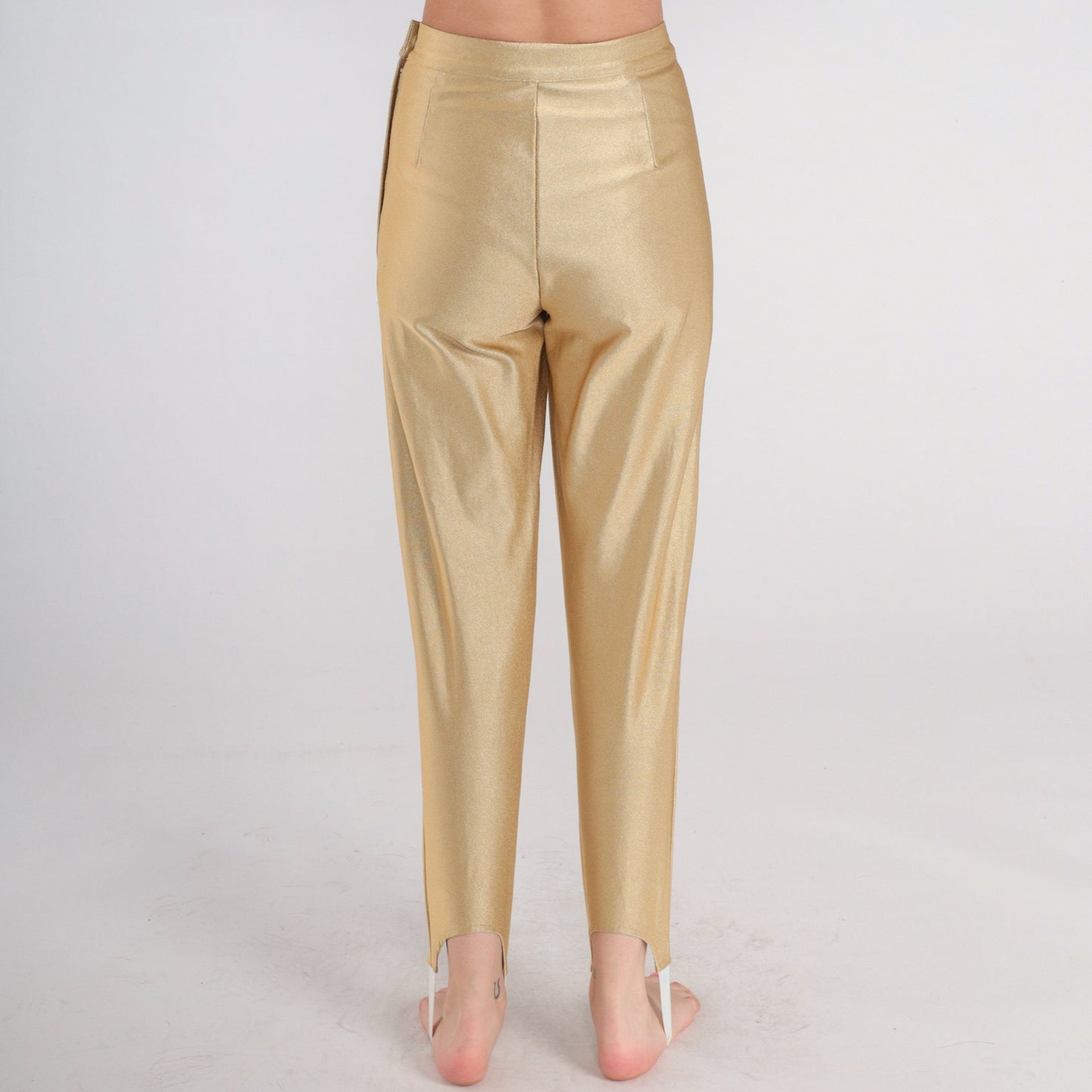 80s Gold Metallic Stirrup Pants High Waisted Tapered Trousers Extra Small