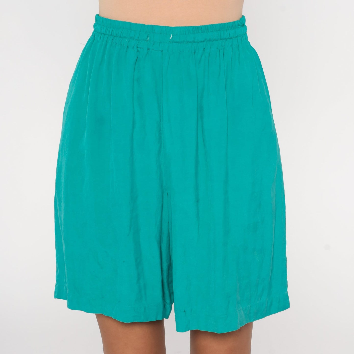 90s Clio Green Silk Shorts High Waist Baggy Pockets Medium M