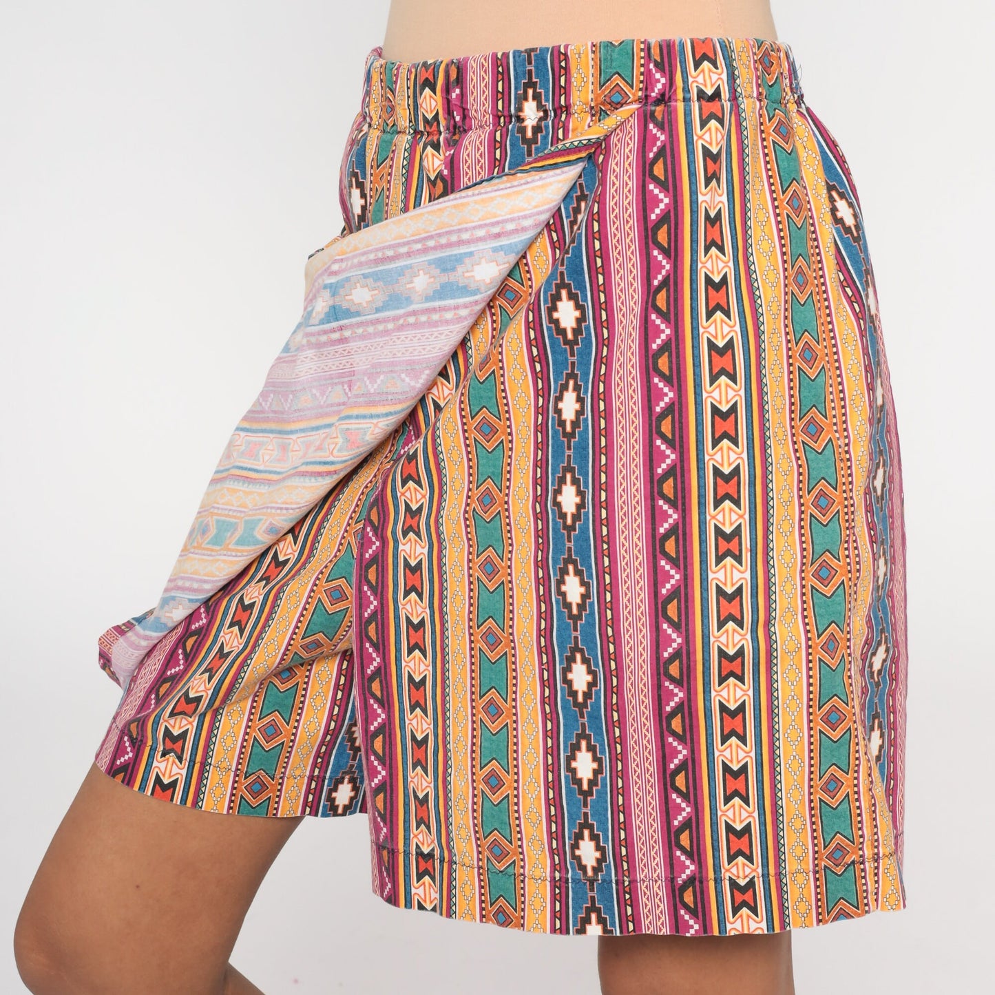 90s Southwestern Geometric Striped Mini Skort High Waisted Medium