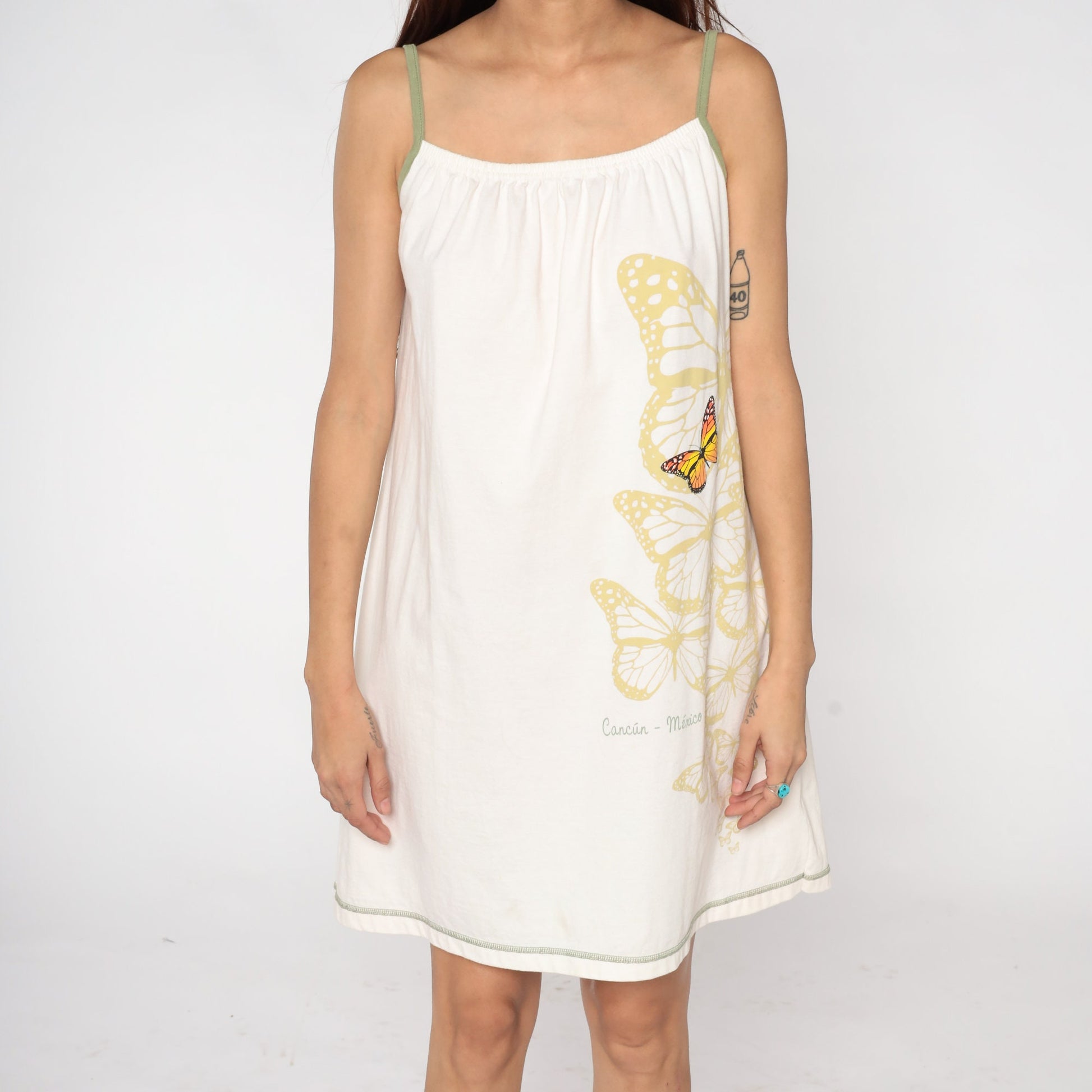 Y2K Butterfly Mini Dress Cancun Mexico White Tank Sleeveless Extra Large