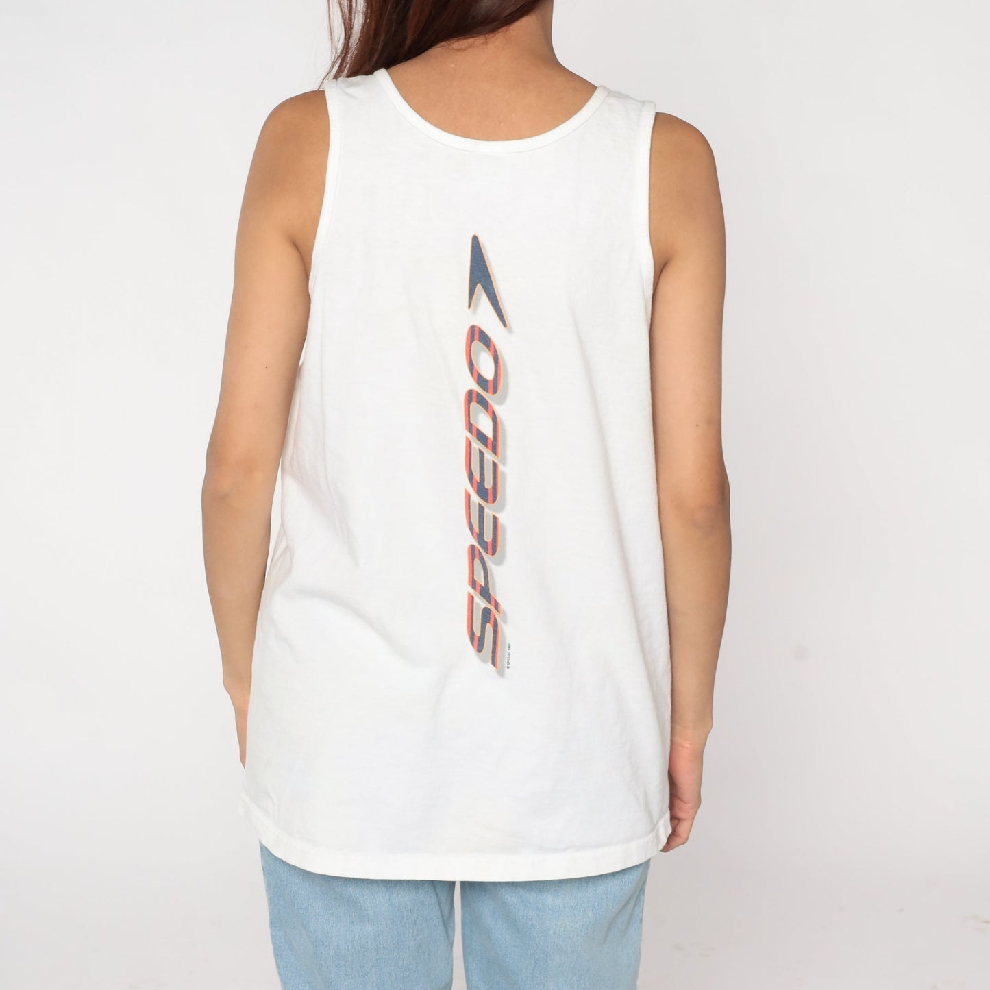 90s Speedo Tank Top White Graphic Sleeveless Swim Tee Large L