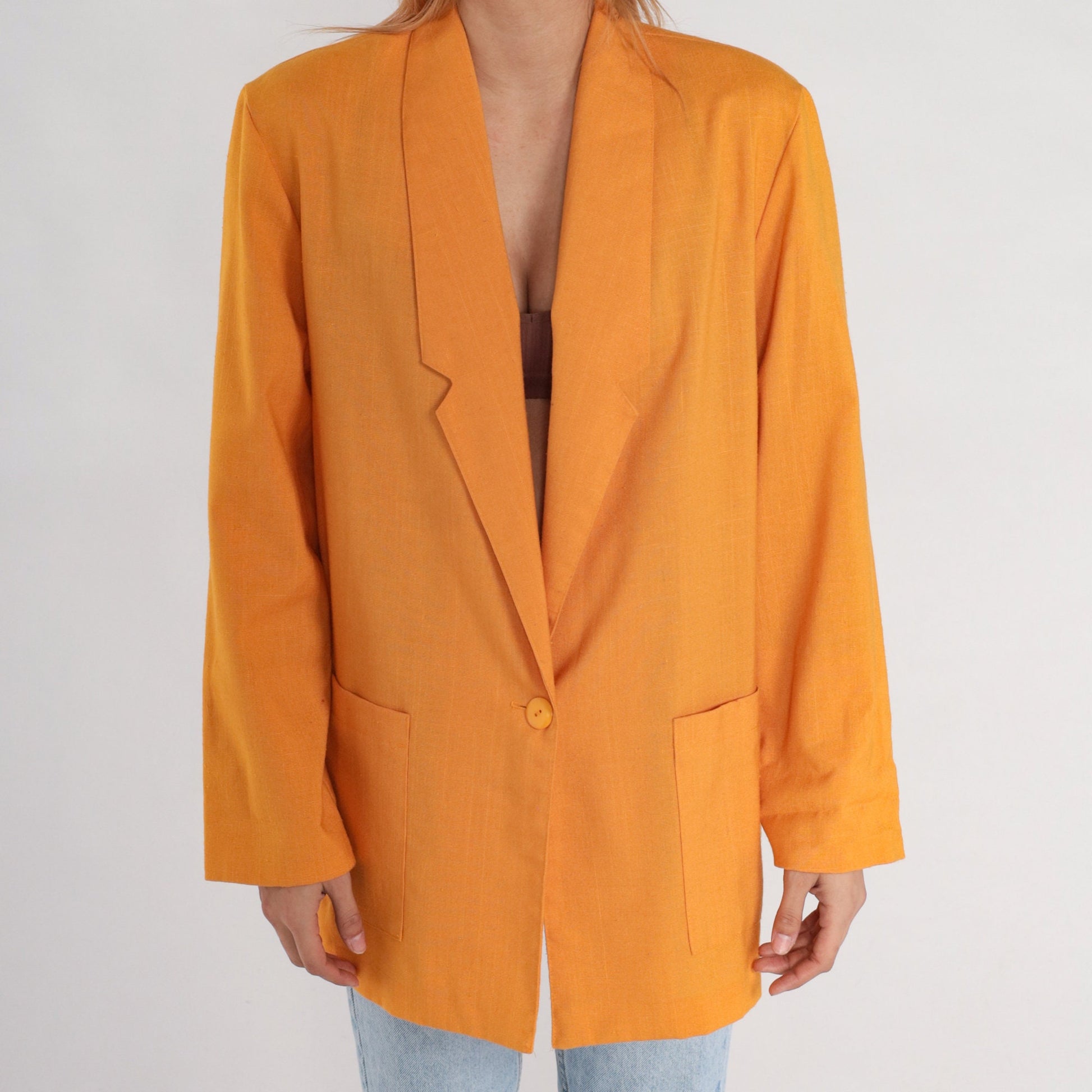 80s Yellow Button Blazer Jacket Single Breasted Medium M