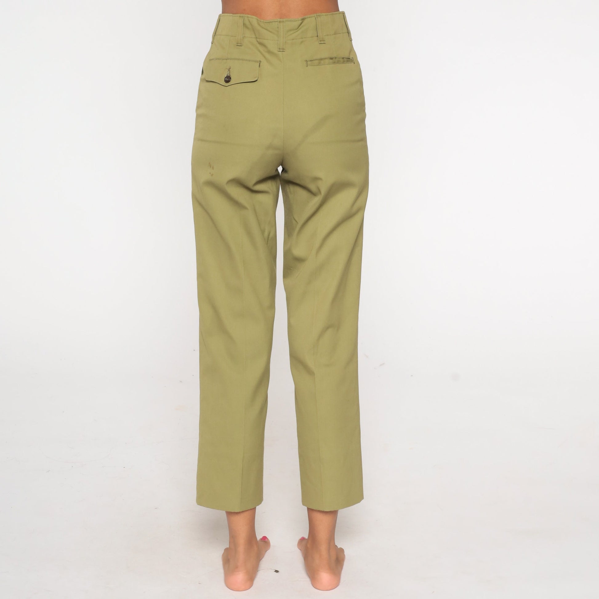 80s Boy Scout Olive Green Cotton Pants High Waisted Uniform Small