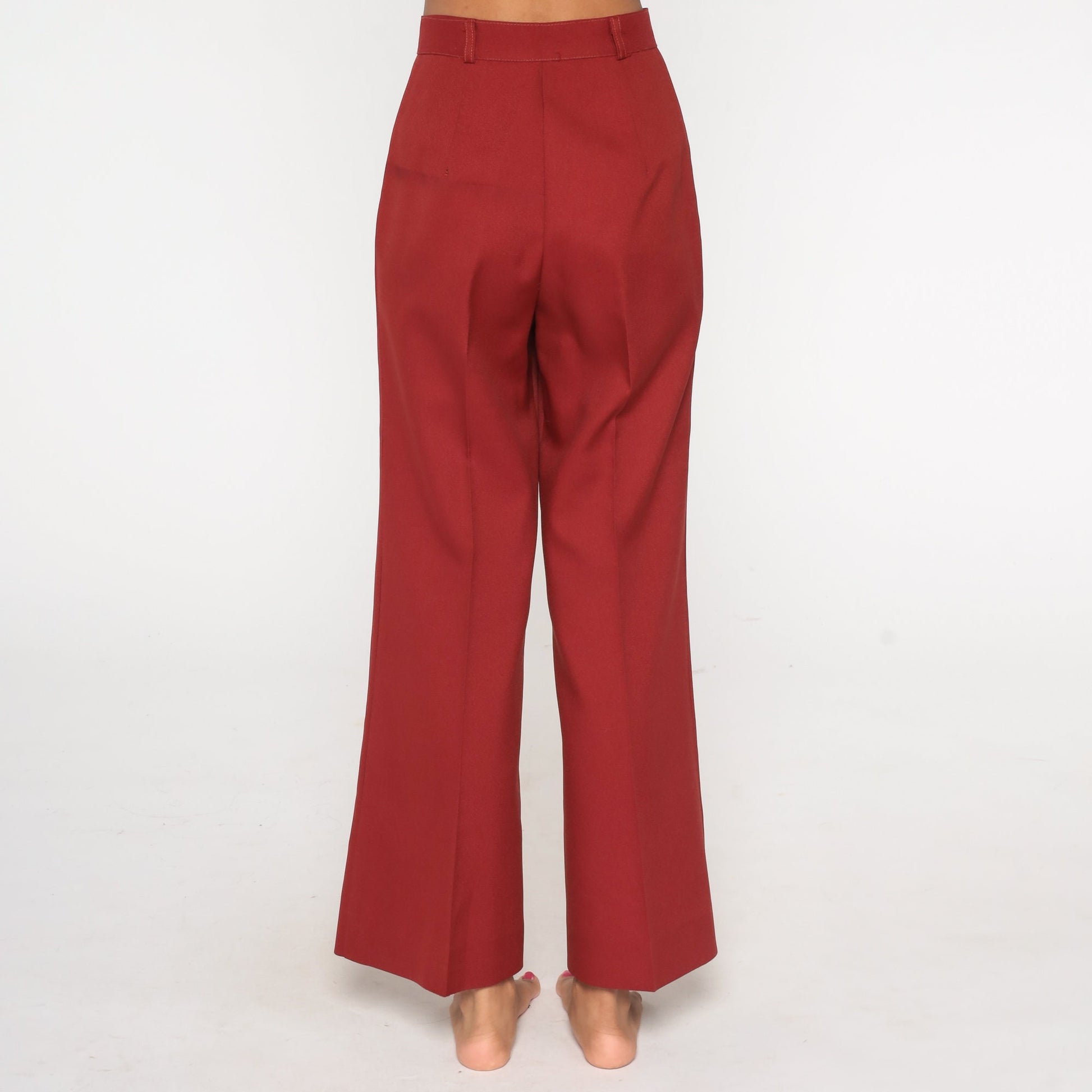 70s Red High-Waisted Bell Bottom Pants Small