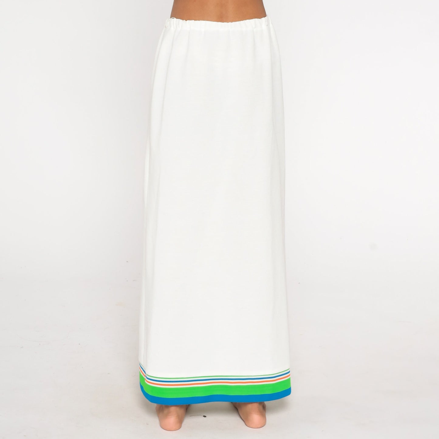 70s White Striped Maxi Skirt High Waist Long Vintage Medium Large
