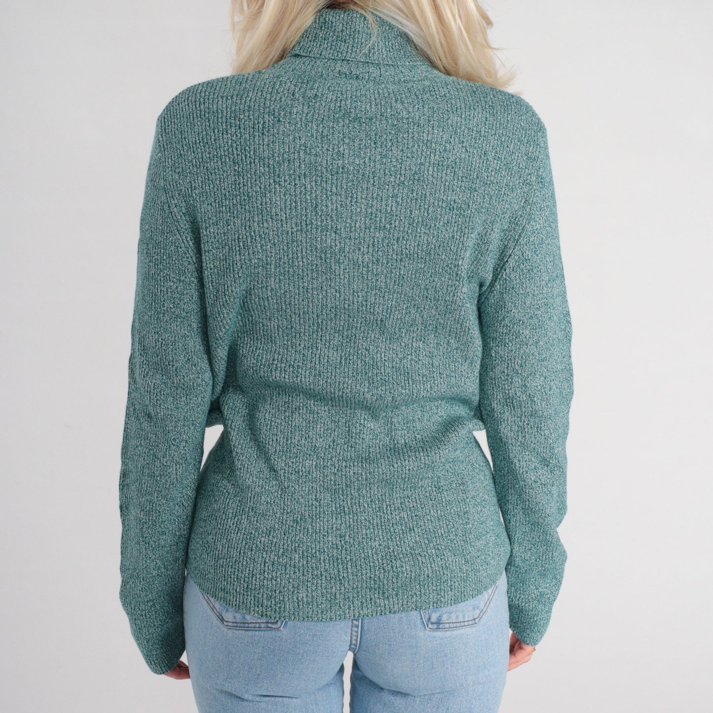 00s Green Flecked Ribbed Knit Turtleneck Cotton Long Sleeve Extra Large XL