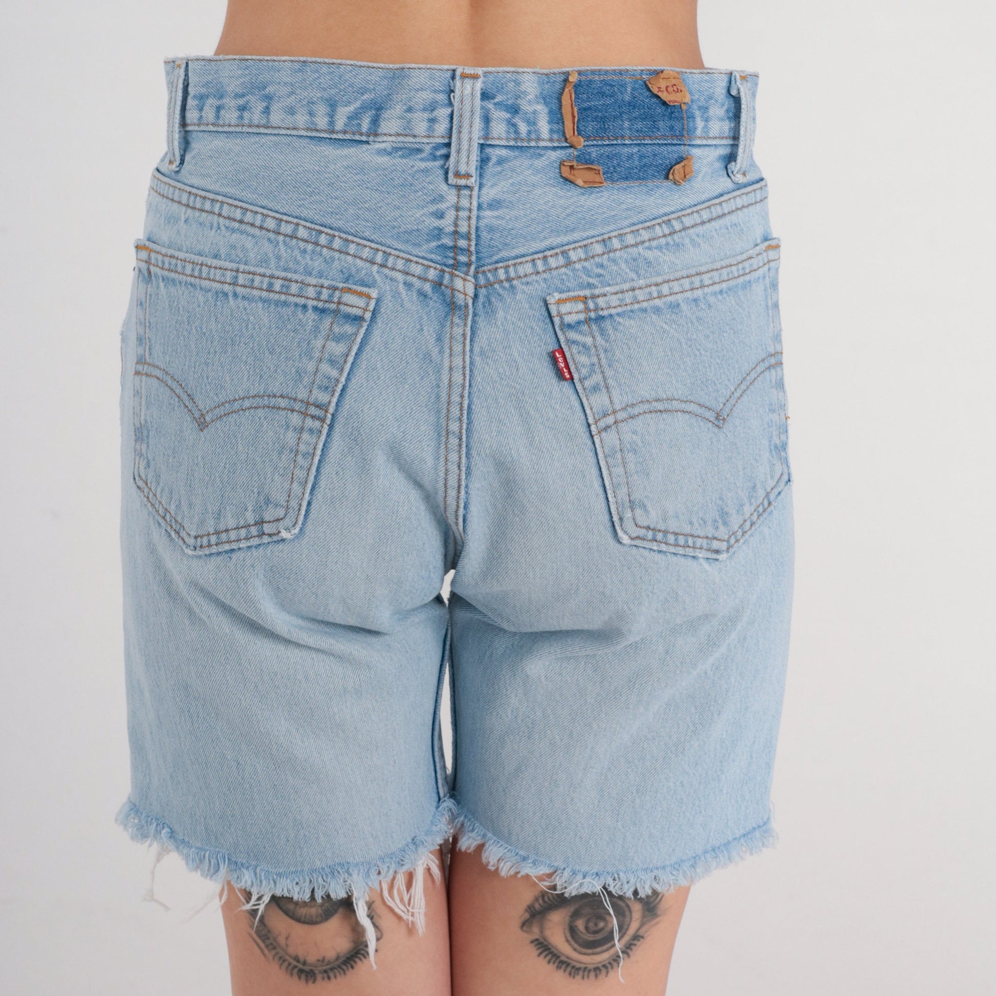 90s Levi's Light Wash Denim Cutoff Shorts High Waist Frayed Medium