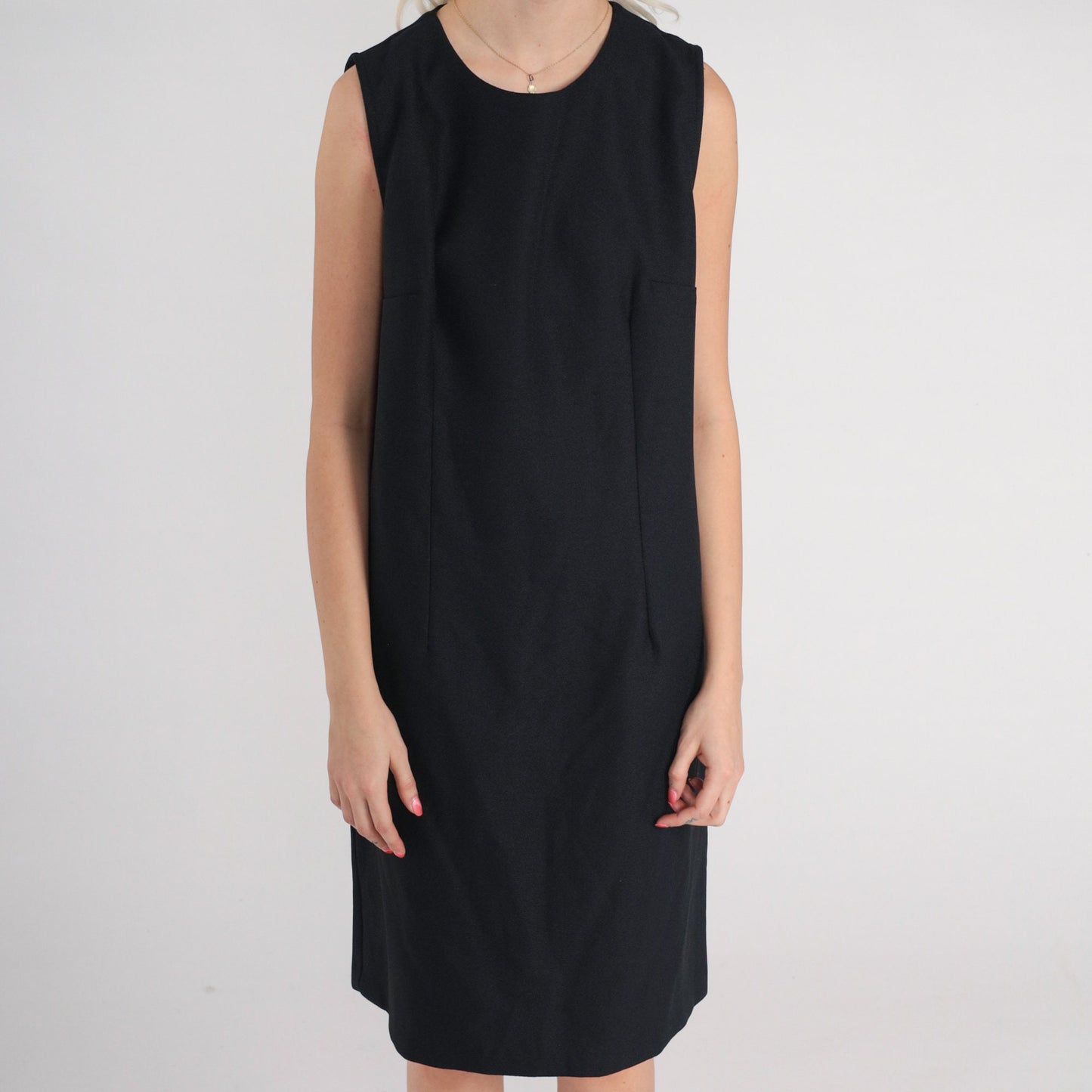 90s Black Shift Mini Dress Sleeveless Zipper Back Large