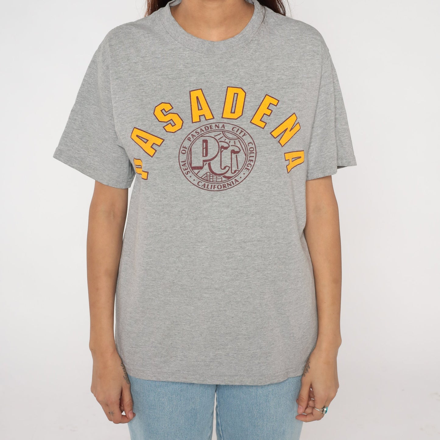 Y2K Pasadena City College Graphic Tee Heather Grey Los Angeles Medium M
