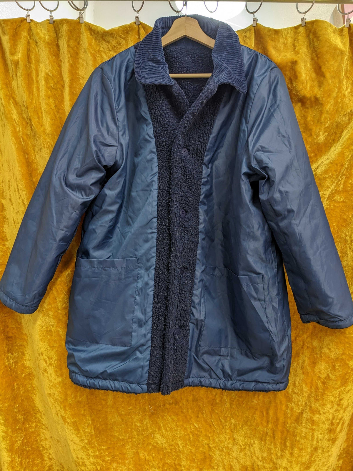 90s Reversible Fleece Jacket Navy Blue Corduroy Collar Extra Large 1X