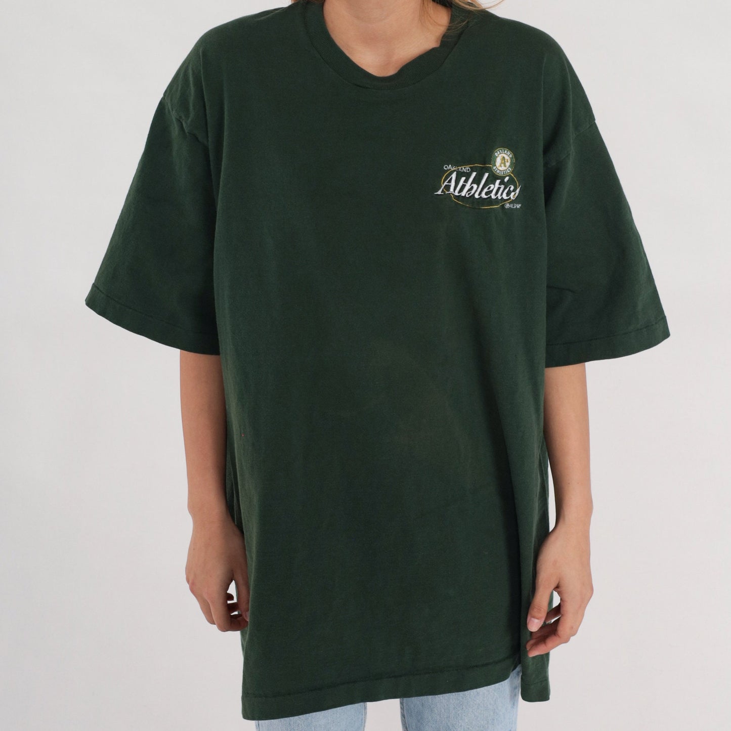 90s Oakland Athletics MLB Baseball T-Shirt Green Cotton XXL