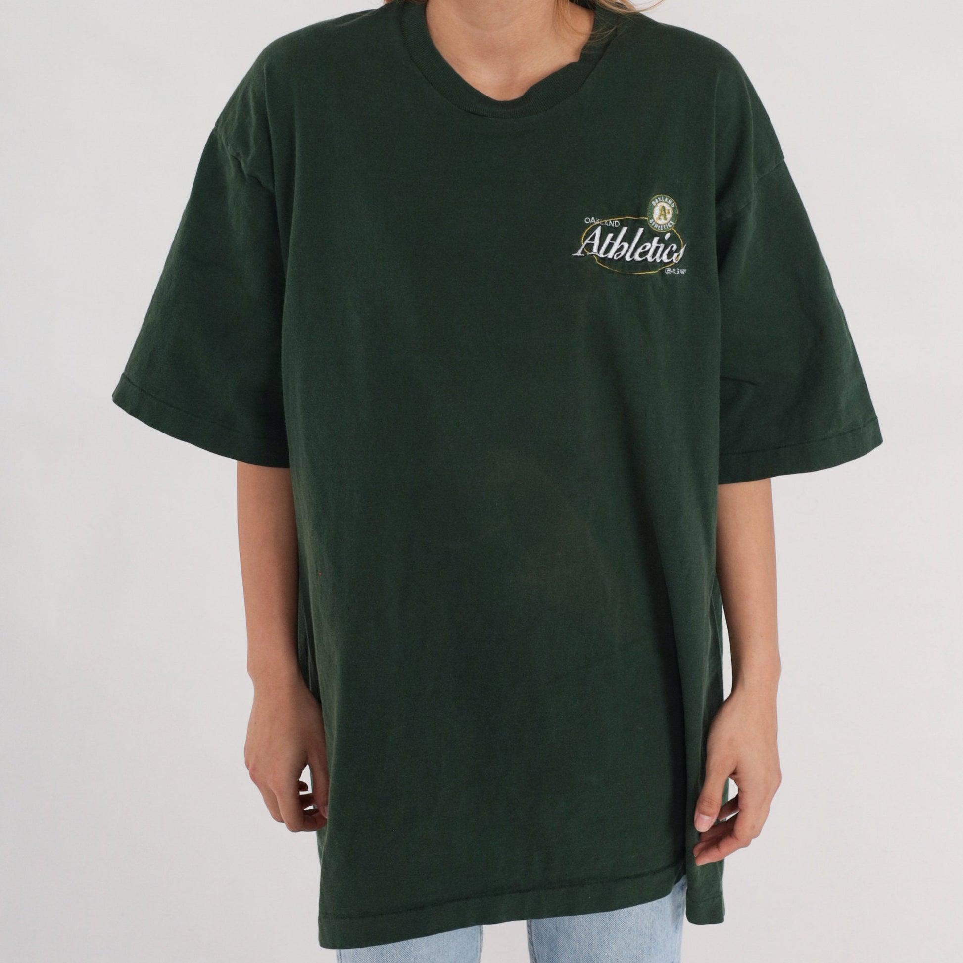 90s Oakland Athletics MLB Baseball T-Shirt Green Cotton XXL