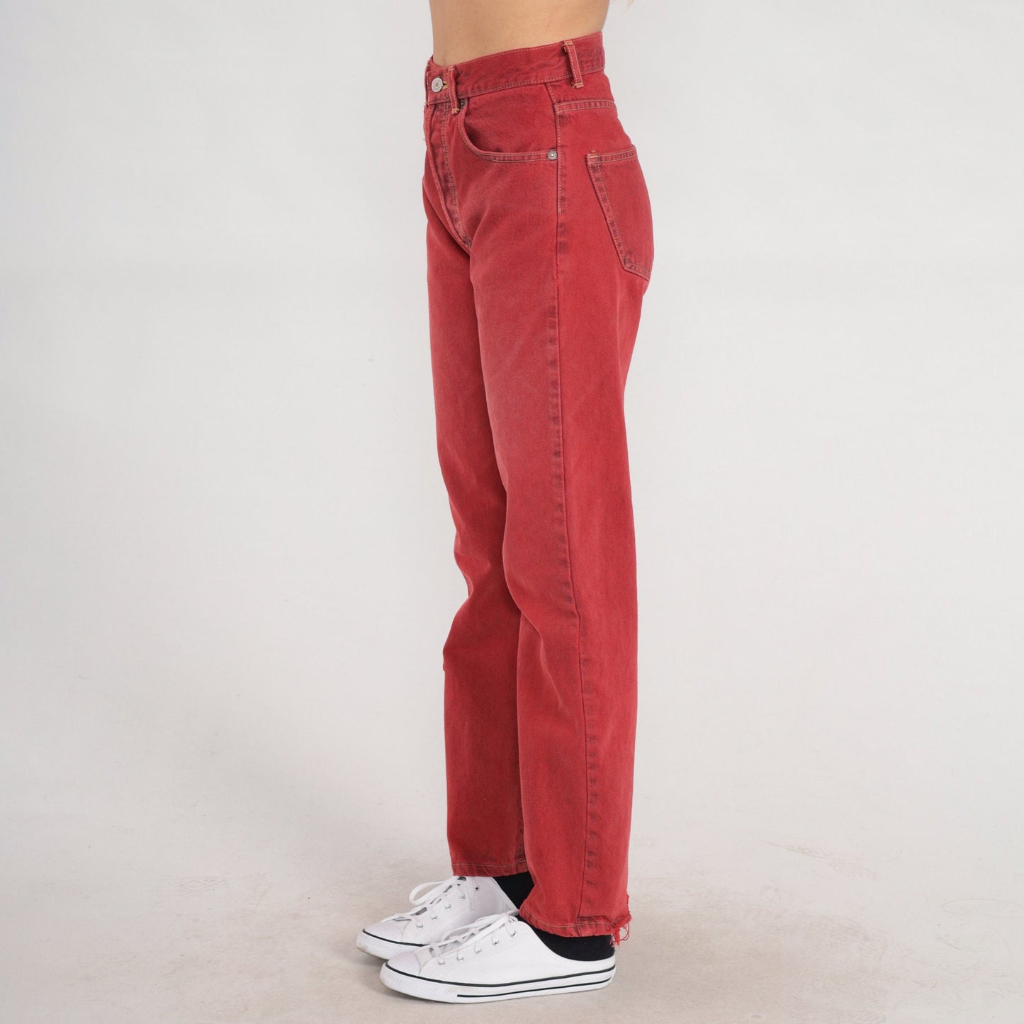 00s Calvin Klein Red Denim High Waisted Slim Straight Jeans Small 26