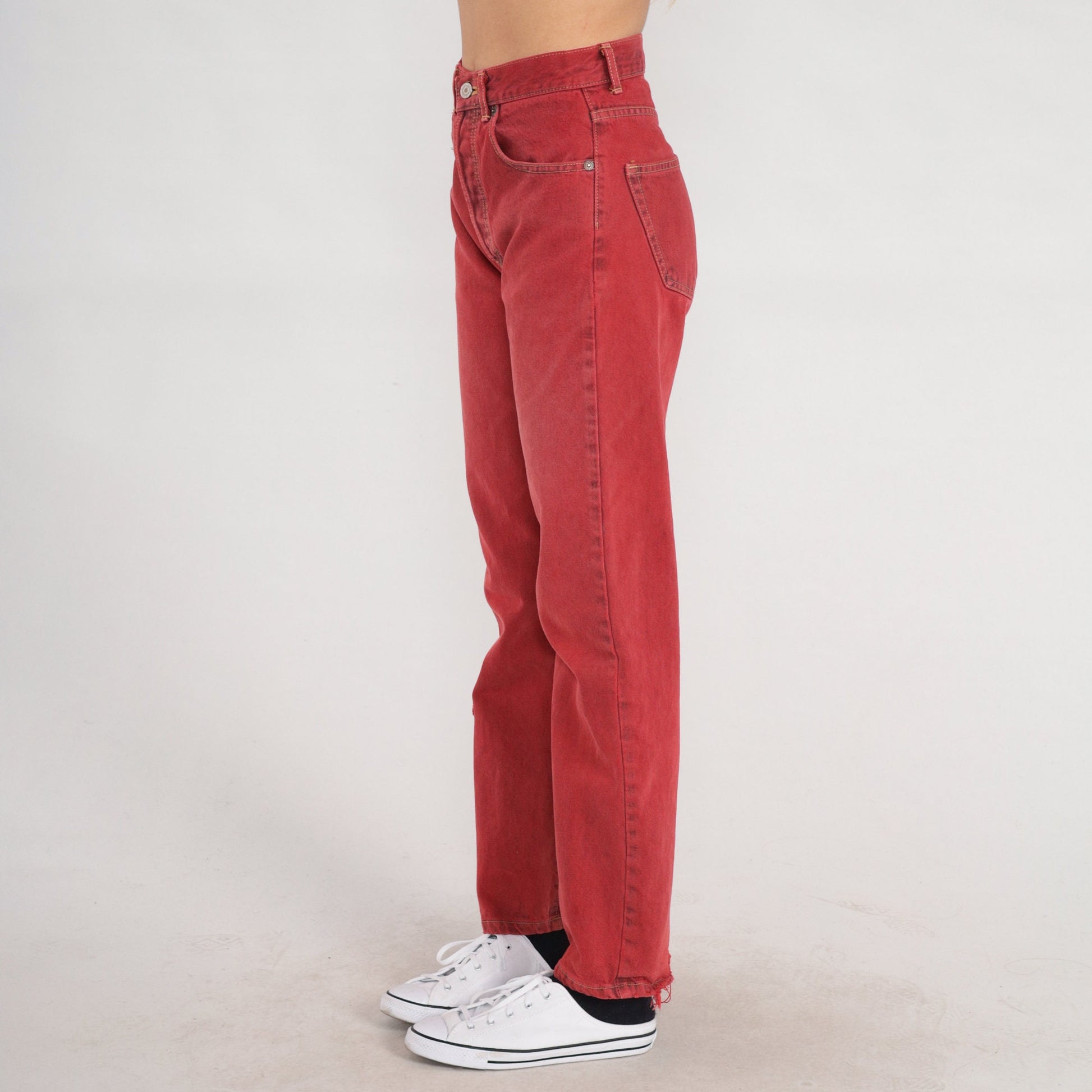 00s Calvin Klein Red Denim High Waisted Slim Straight Jeans Small 26
