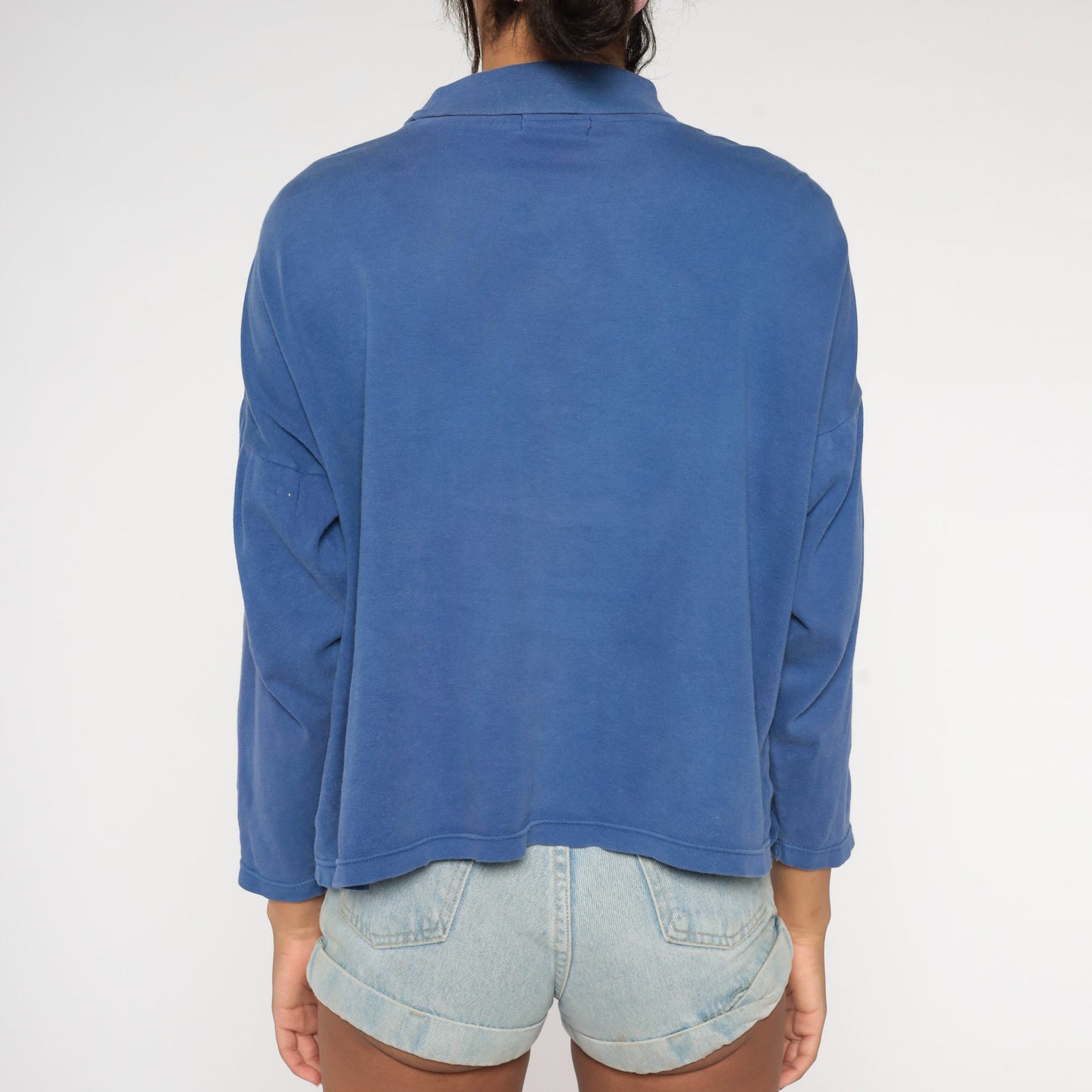 90s Blue Turtleneck Long Sleeve Shirt Seashell Embroidered Extra Large