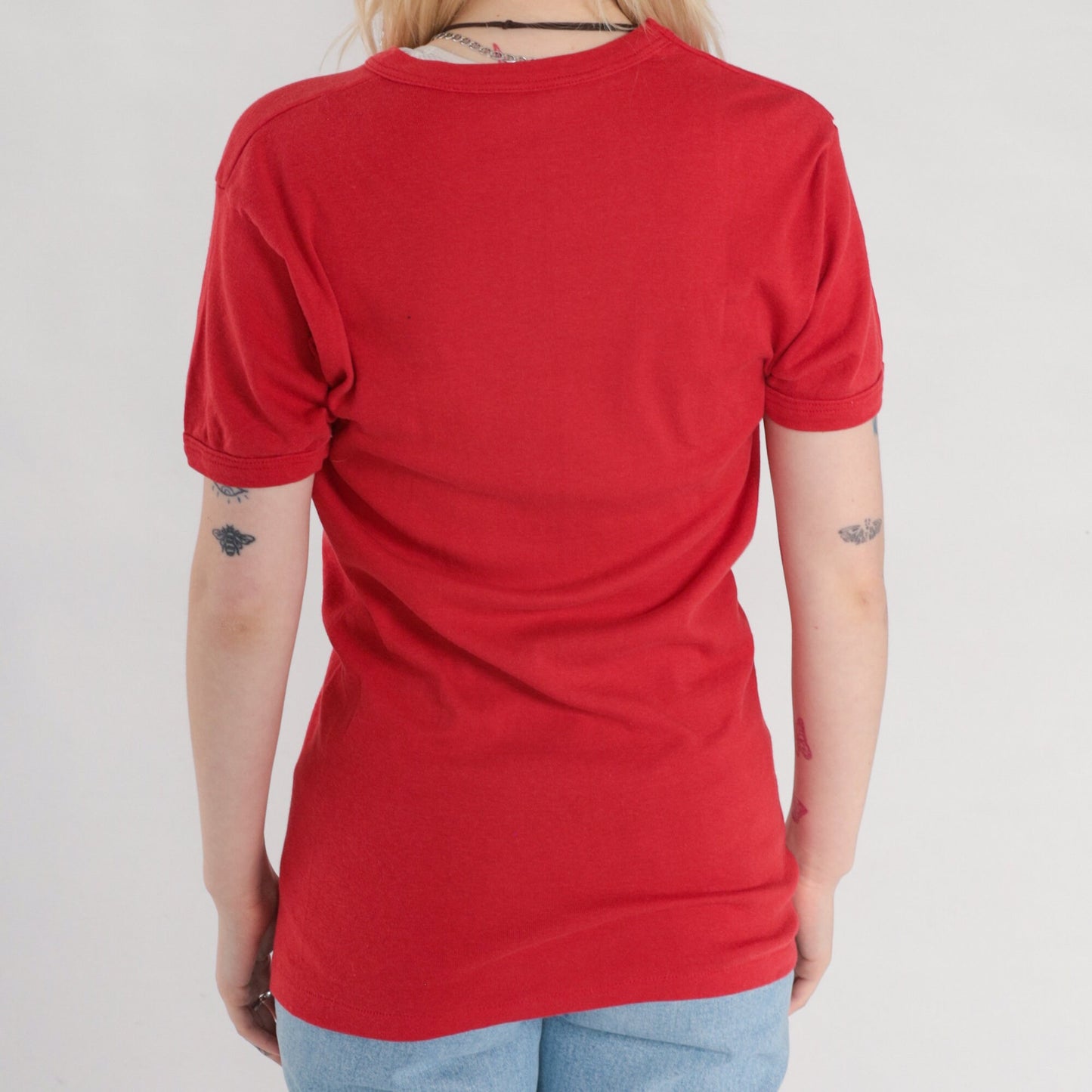 80s Calgary Longhorns Baseball T-Shirt Red Graphic Tee Single Stitch Small