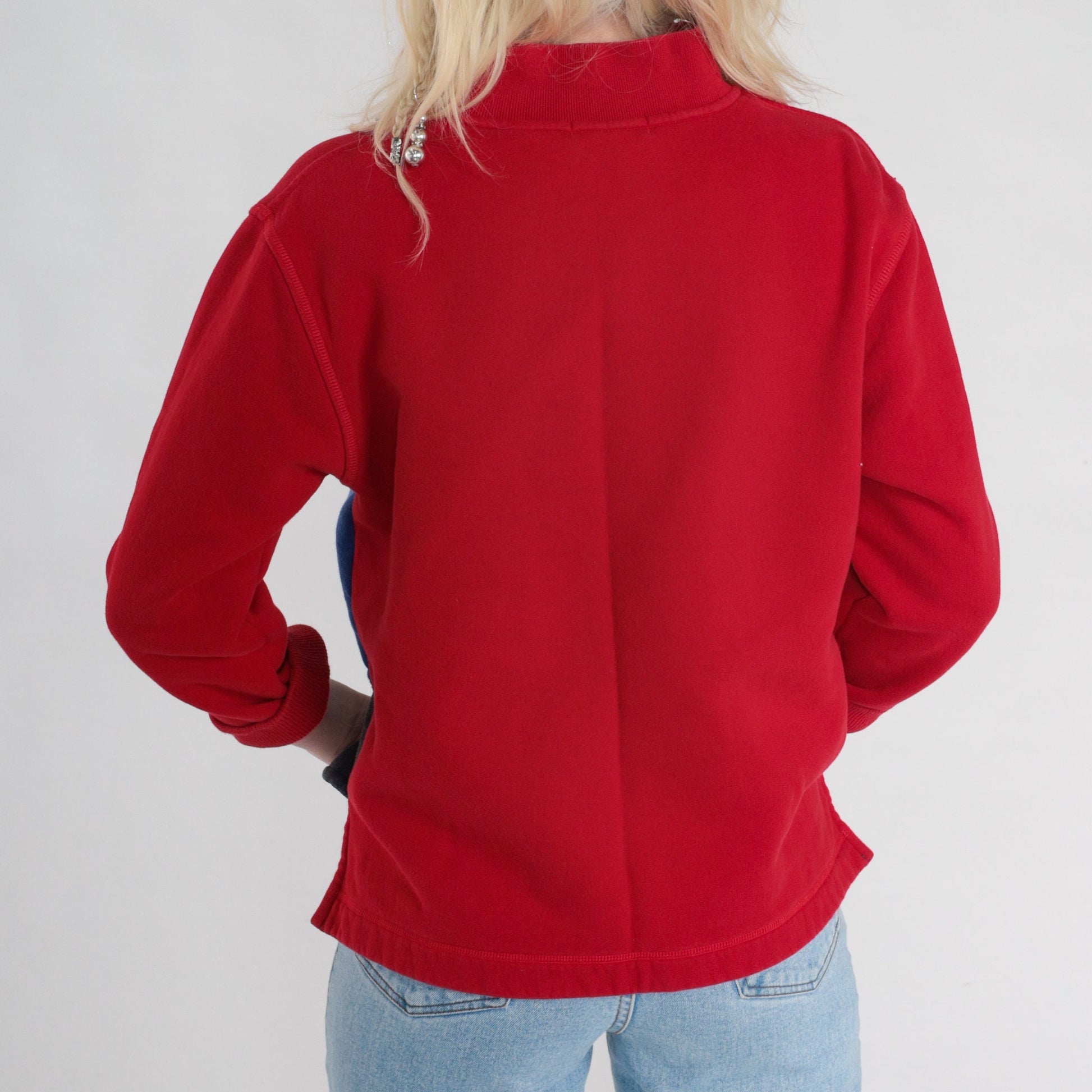80s Pacers Quarter Zip Sweatshirt Striped Color Block Red Blue Grey Small
