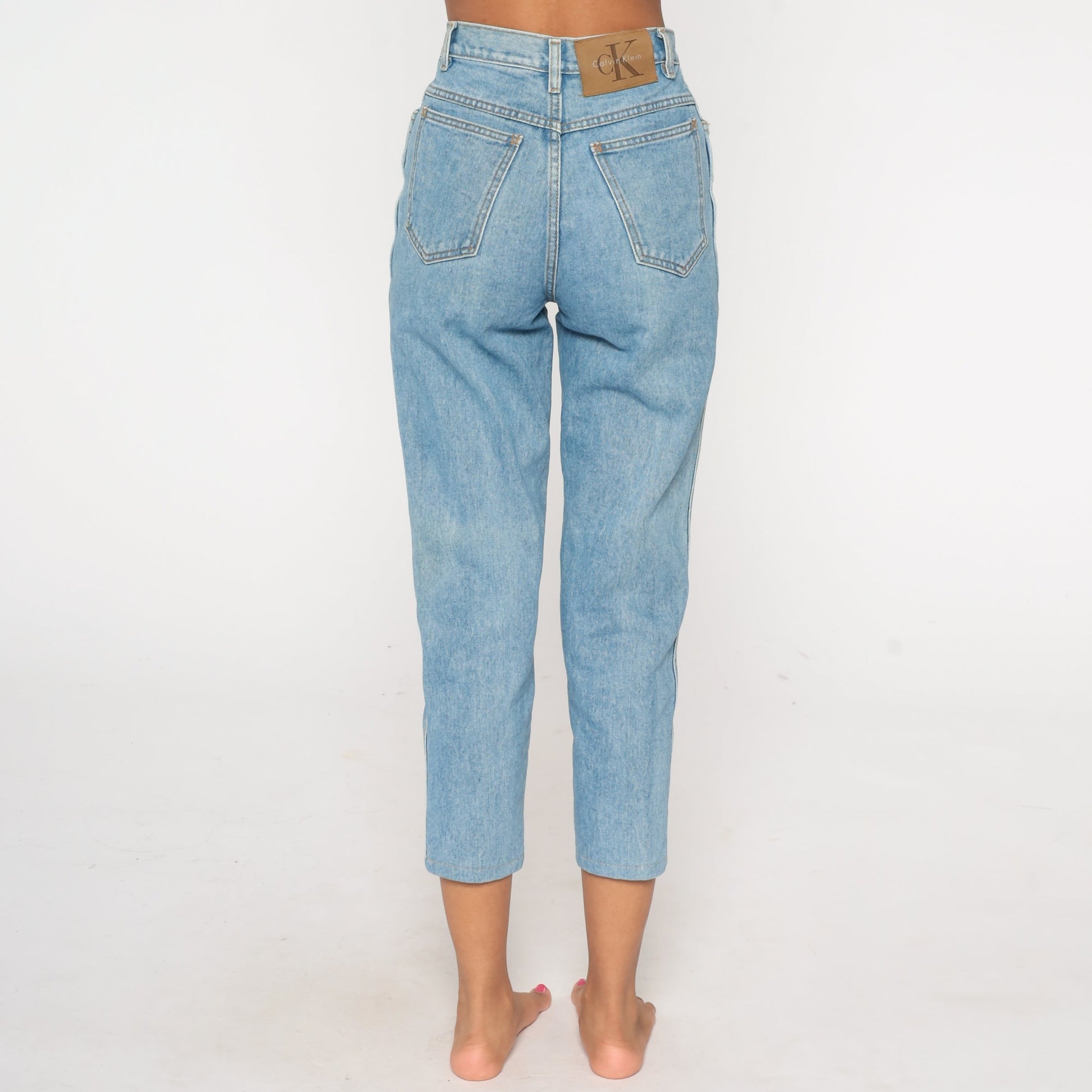 Calvin Klein 90s Mom Jeans Blue Denim High Waist Tapered Small 26