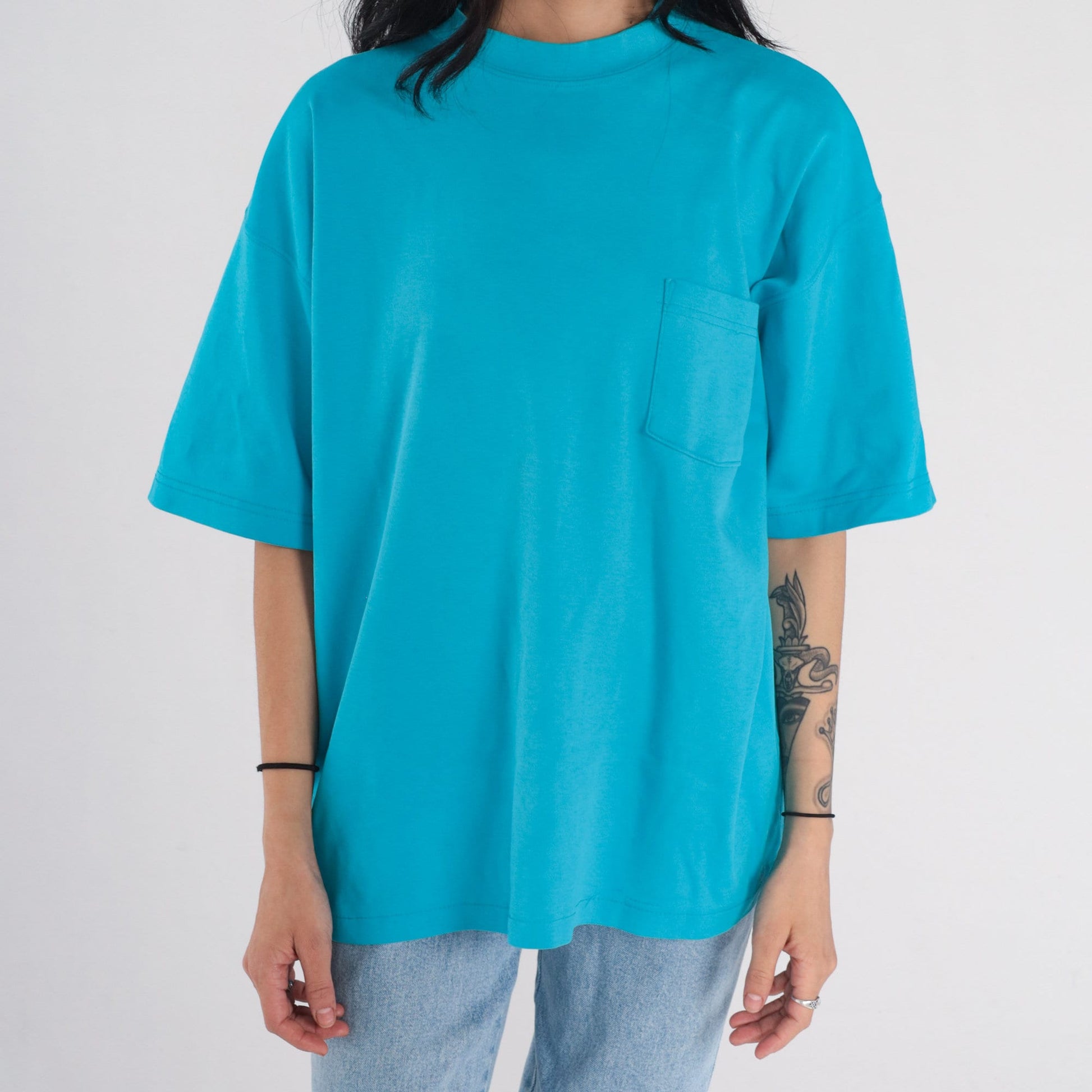 Y2K Eddie Bauer Pocket T-Shirt Blue Cotton Crewneck Medium