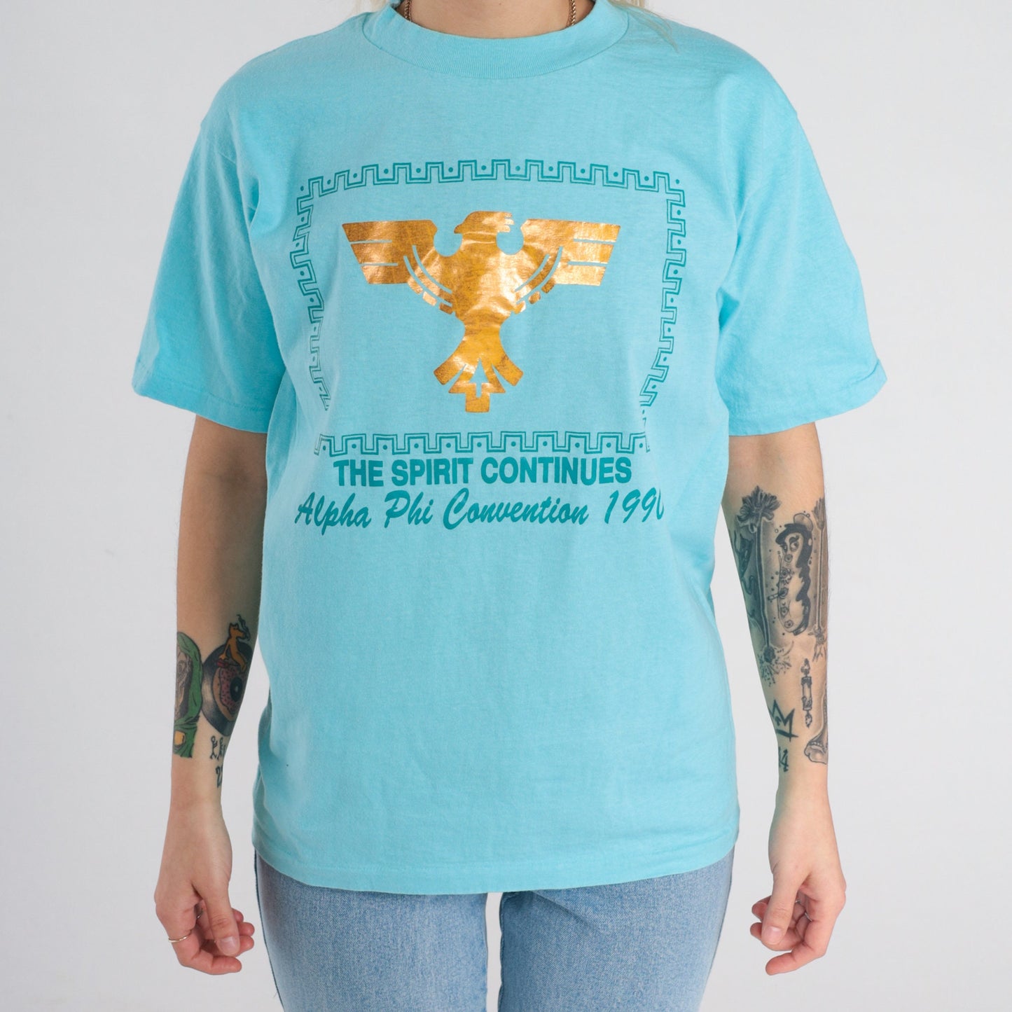 Alpha Phi Convention 1990 Sorority T-shirt Metallic Gold Phoenix Blue Medium