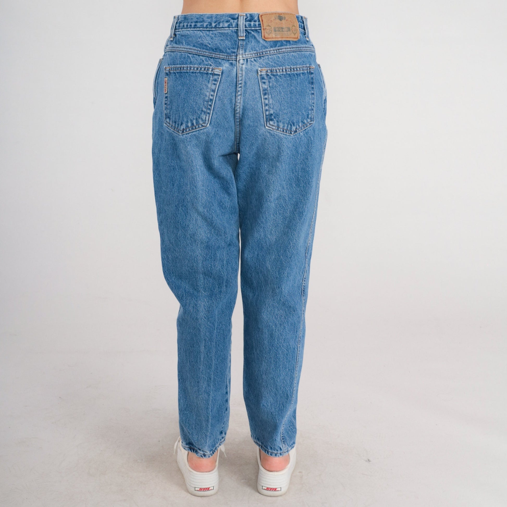 90s Gitano High-Waisted Tapered Mom Jeans Blue Denim Ripped Medium